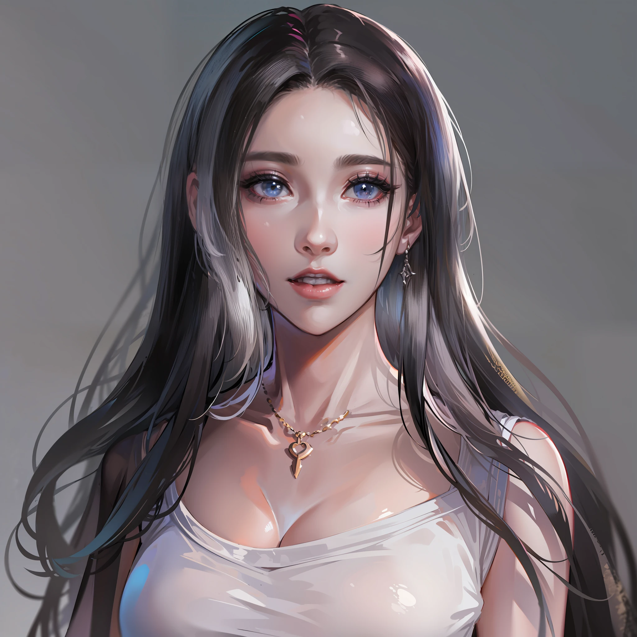 hyper HD, Masterpiece, Textured skin, Super detail, High details, High quality, Best quality, A high resolution, 8K, 16k，full body,1girl,wearing a white skirt with long black hair，realistic face,realism, a character portrait, （white background:1.8)