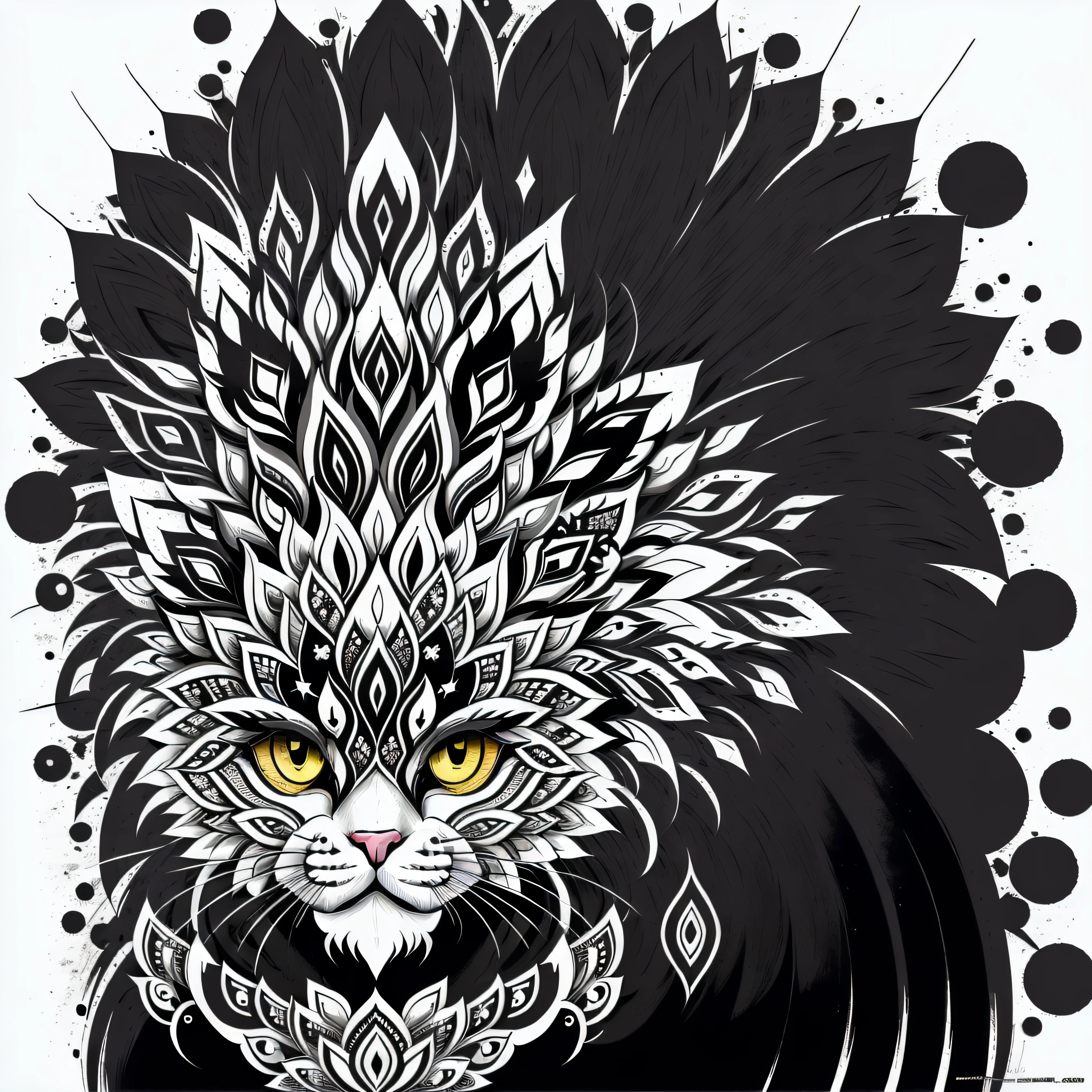 livro para colorir, Livro para colorir para adultos, Linhas conectadas, simetria, The Head Cat, virado para a frente, preto e branco, trabalho de linha grossa, Great standards, negative space, thick pattern, sem fundo preto, Cute forest pattern background, desenho, nenhuma parte colorida de preto, efeito Mandala, Mandala, arte de linha fina de tinta estilizada, vetor, Adobe Illustrator, ...eps, African pattern, --style "Inspirado por Johanna Basford", --artistic_level "High", --book "Livros Secretos", create_ai_coloring_book, --AR 16:9 --upbeta --s 750