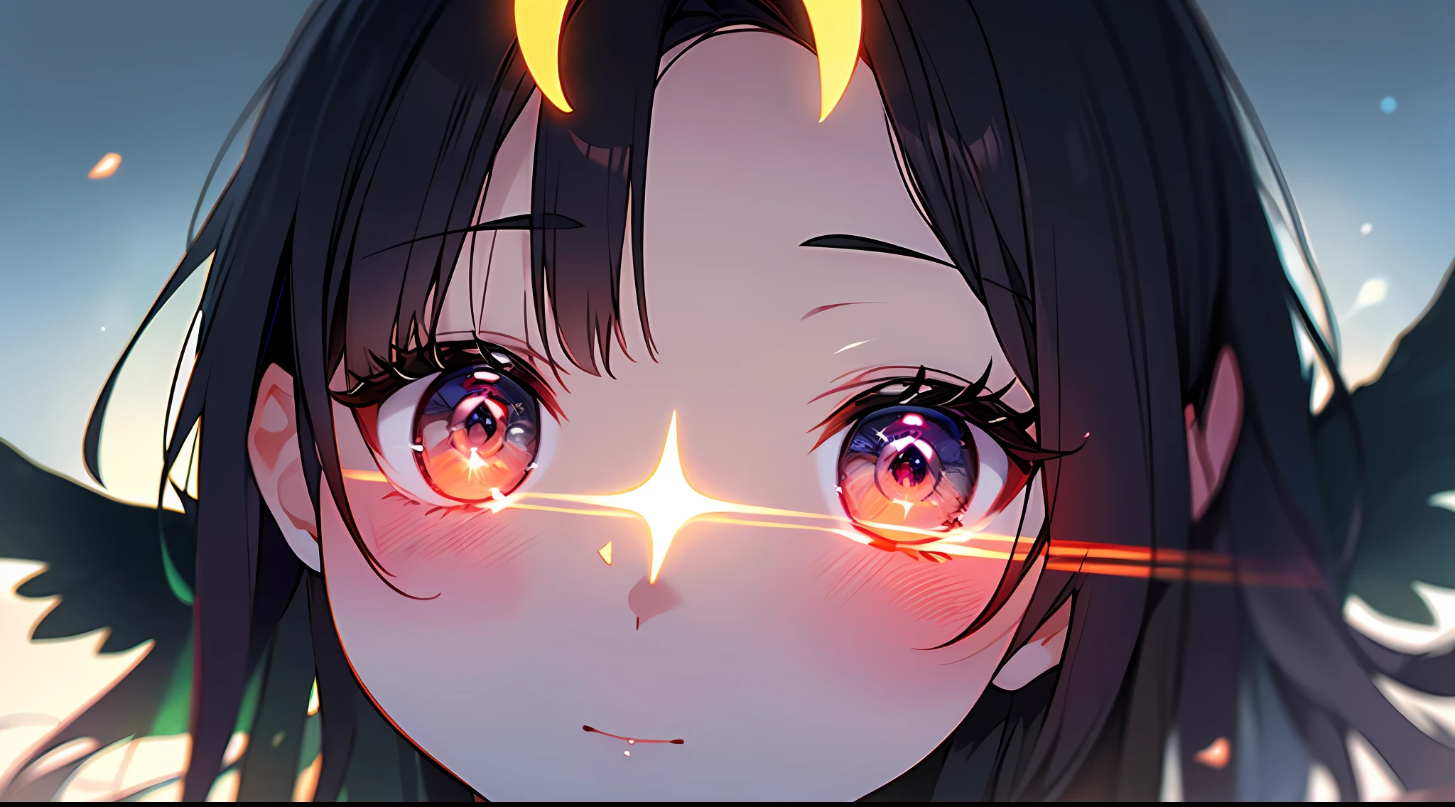 (tmasterpiece: 1.2), beste-Qualit, (illustartion: 1.2), (ultradetailed), Focus eyes, (Masterfully crafted glow, pink lens flare), (Cinematic background), hyper-detailing, (delicate detailed), (intricate detials), In the air, Octane rendering, HDR, (hyper-detalied: 1.15), (soft light: 1.2), a 1girl, handsome girl, ultra detail eyes, Mature, Fat, Fat, Rainbow Drawing Drops, Paint Teardrop, The woman, Made of paint, entirely paint, Surges, splatter, En plein air, (bioluminescent hair: 1.1), (gloweyes), ((makeup)),(Cinematic masterpiece), furious, powerfull, splashes of colour, Absolutely attractive, (Cinematic headlight), light, coming from above, Growing shadows, ((caustic)), dinamic angle, beautifully detailed glow, Ambient shading, Ambient light, ray-traced reflections, (better lighting, Extremely delicate and beautiful), ((cinematiclight)), (soft: 2), (Nephilim: 1.2), (Halo), horns demon, (1 angel wing), 1 Demon Wing, wings on the back, Half-demon, Demon ears, black wings, Raven Wings, (Falling crow feathers), black hair, gray eyes, (red hair glowing), (Radiant aura), Cannabis