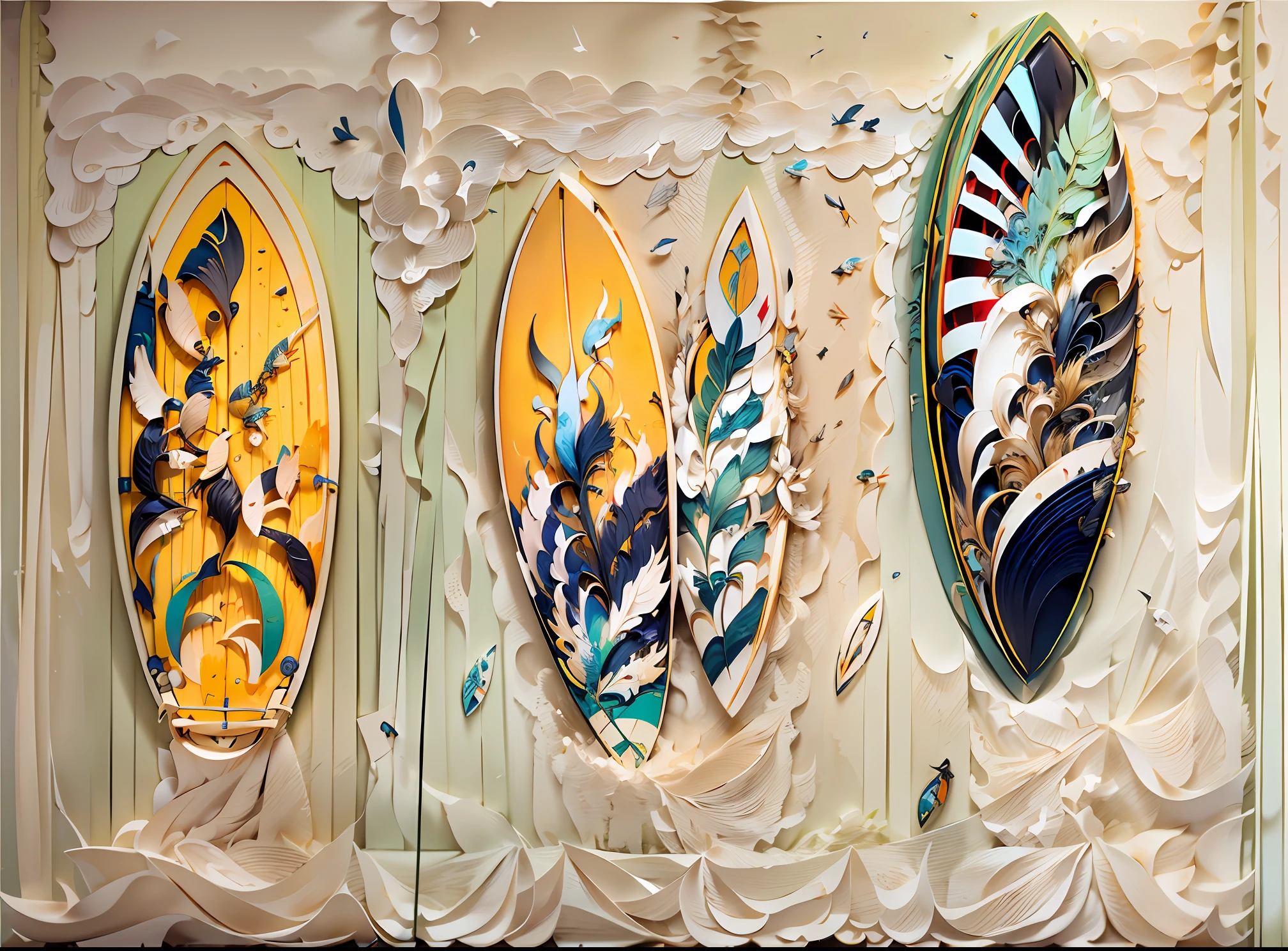 keels and pieces of broken surfboards