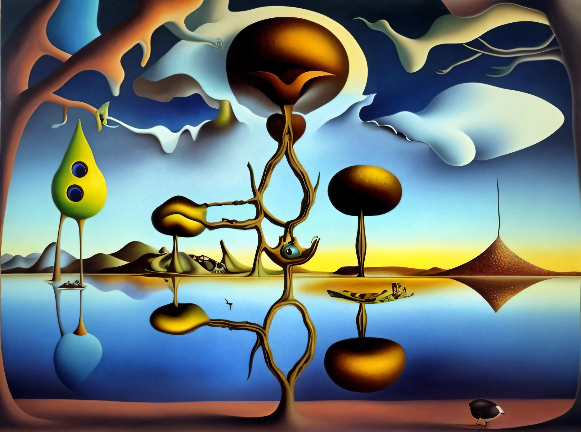 Surreal scenes using trees and birds, surrealism art, surrealist art, inspired by Dalí, abstract surrealism masterpiece, inspired by Dalí, surrealist artwork, masterpiece surrealism, Inspired by Salvador Dalí, by Dali, Dali style, Surrealist art style, surrealism painting, Surrealist background, Inspired by Salvador Dalí, ( ( ( surrealism ) ) )