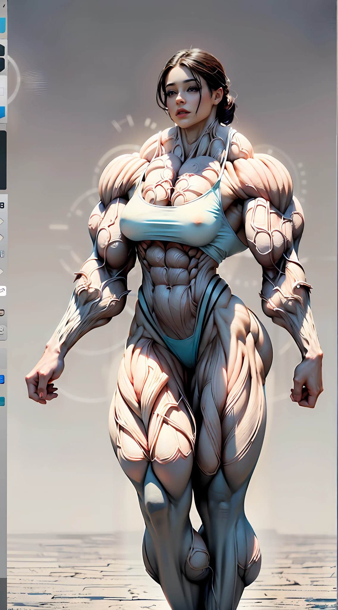 ultra photo-realistic image of a naked bodybuilder, (1girl), (perfect anatomy:1.5), (super muscular professional bodybuilder:1.5), (full body pose:1.5), (huge muscular arms:1.5), perfect model face, beautiful gorgeous smile, (super muscular physique:1.5), (muscular female bodybuilder:1.5), (huge muscular arms:1.5), (Larger biceps:1.75), large forearms, (((narrow hips))), veins everywhere, thin thighs, (thinner legs), (larger upper body:1.5), (small pecs), muscular chest, small waist, (perfect fingers:1.2), (full body pose), (UHD 8k:1.5), solo female, realistic image, high detail, photo quality, beautiful girl, best quality, ultra-detailed, masterpiece, finely detail, realistic skin texture, 85 mm art lens, f 1.2, sharp focus, 8 k high definition, insanely detailed, intricate, elegant,