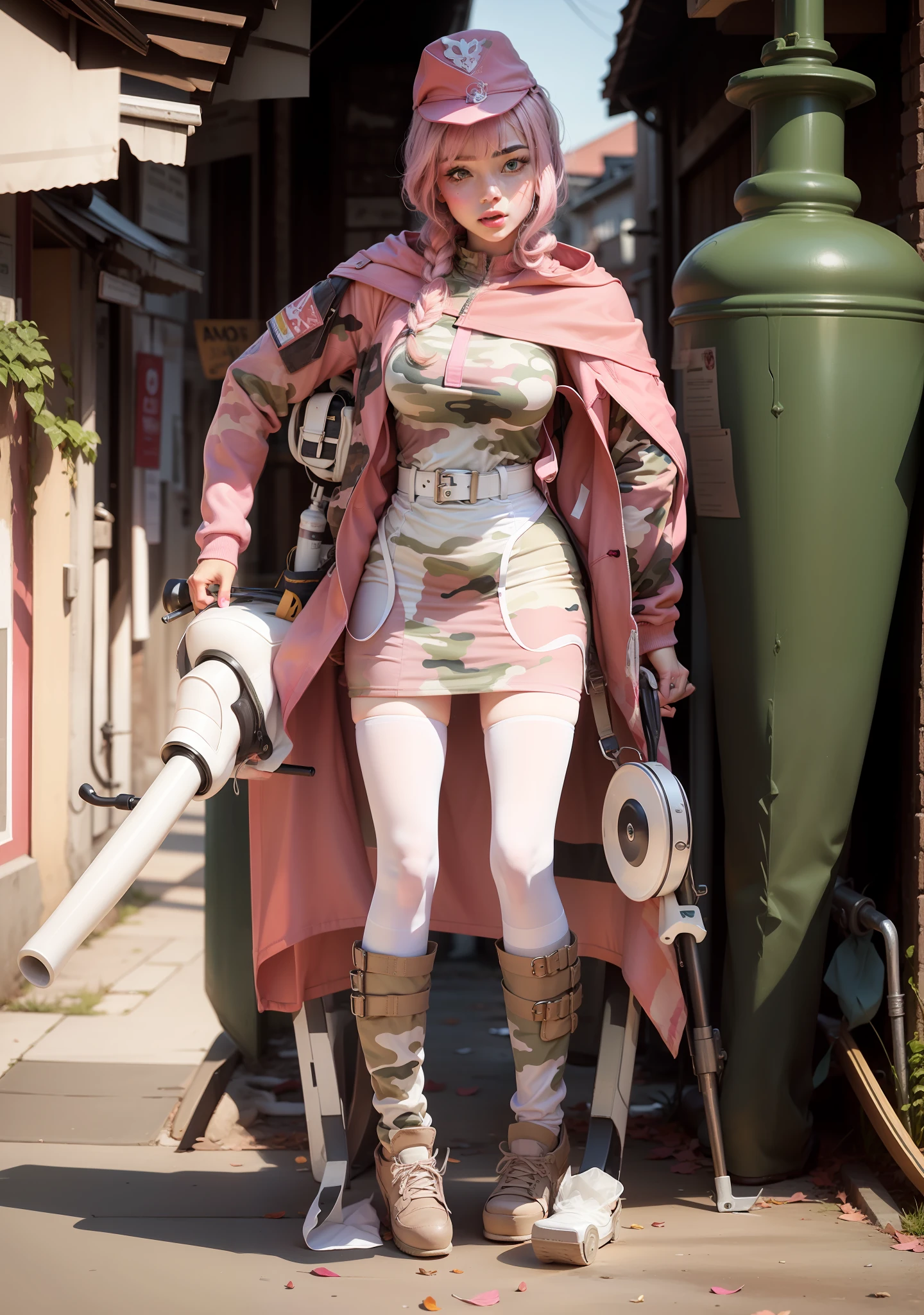 Pink camouflage,Lovely face,white stockings