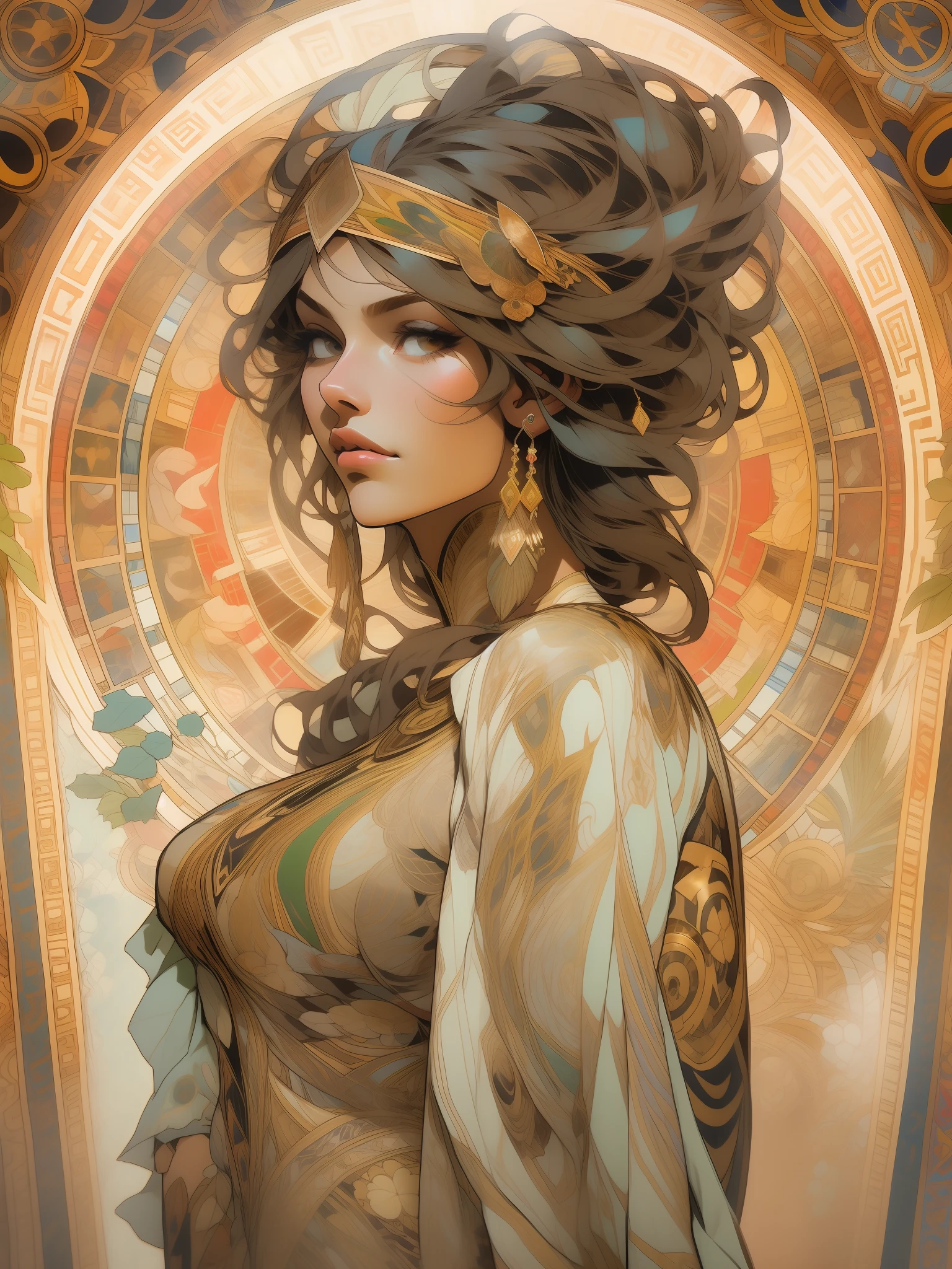 estilo de tatuagem tribal,Greece,alta qualidade, corpo feminino mulher,mulher bonita com cabelo preto longo,Estilo de tatuagem,Estilo Alphonse Mucha, campos de caramelo, obelisco, white location, marrom, Cores,Fantastic Paintings by Paolo Eleuteri Serpieri ,cores uhd, --AR 3:4 --upbeta --teste --criativo --upbeta --upbeta --upbeta
