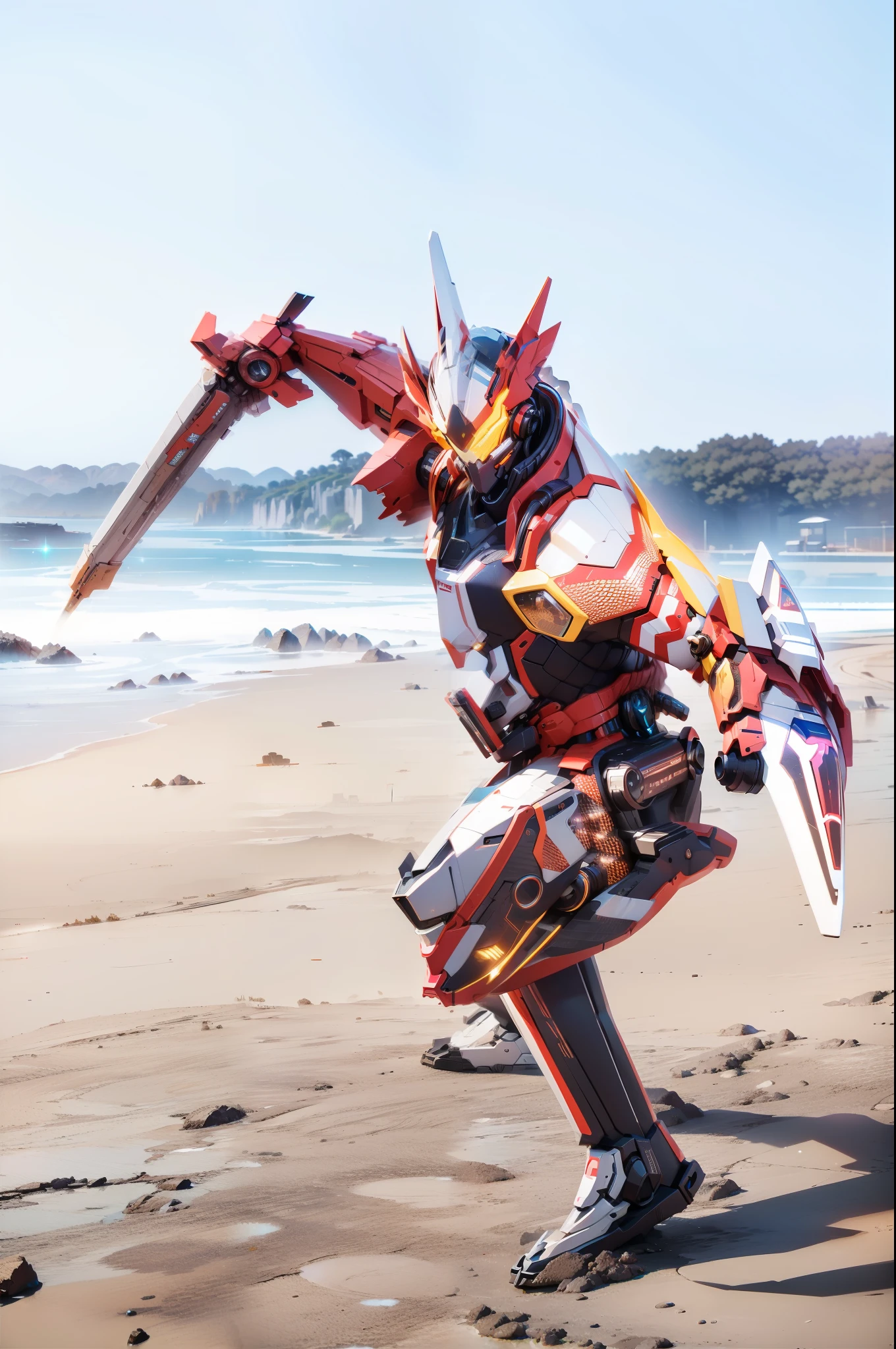 Realiy，photorealestic，Machinary，mechs，Technologie，musculous，glowing light eyes，Burly body，style of photography，Real scenery（Metallic texture 1.8）（Excess detail 2）（High resolution1.6）（4K clarity1.9)（Carbon fiber 1.5）（Metal reflection 1.5），Neon lights