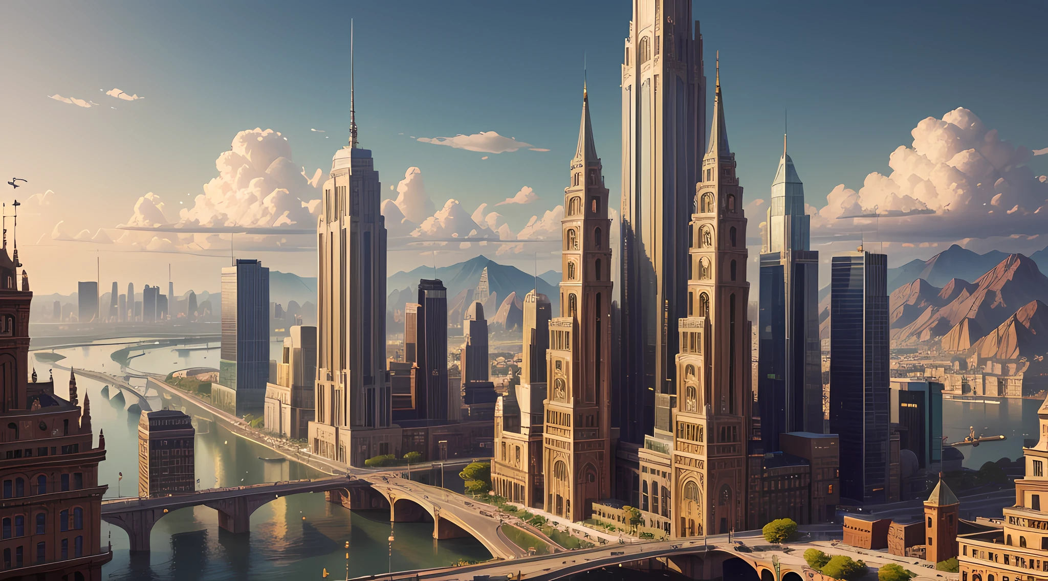 Bustling city,(Very detailed CG unity 8K wallpaper),most beautiful artwork in the world,Professional majestic landscape painting,iintricate,high detal,sharp fokus,dramatics,Realistic painting art