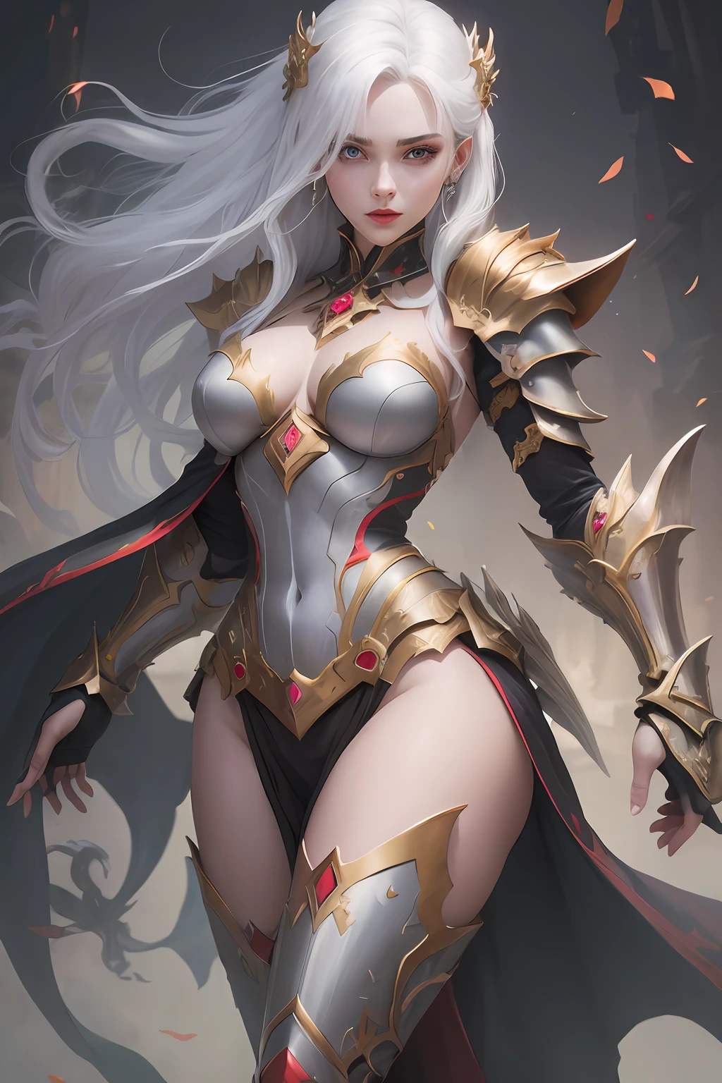 dragonoid human beautiful girl, white hair, red eyes, red lips. Emerald jewelry. Full body. Emerald and golden armour. High quality. realistic. --auto --s2