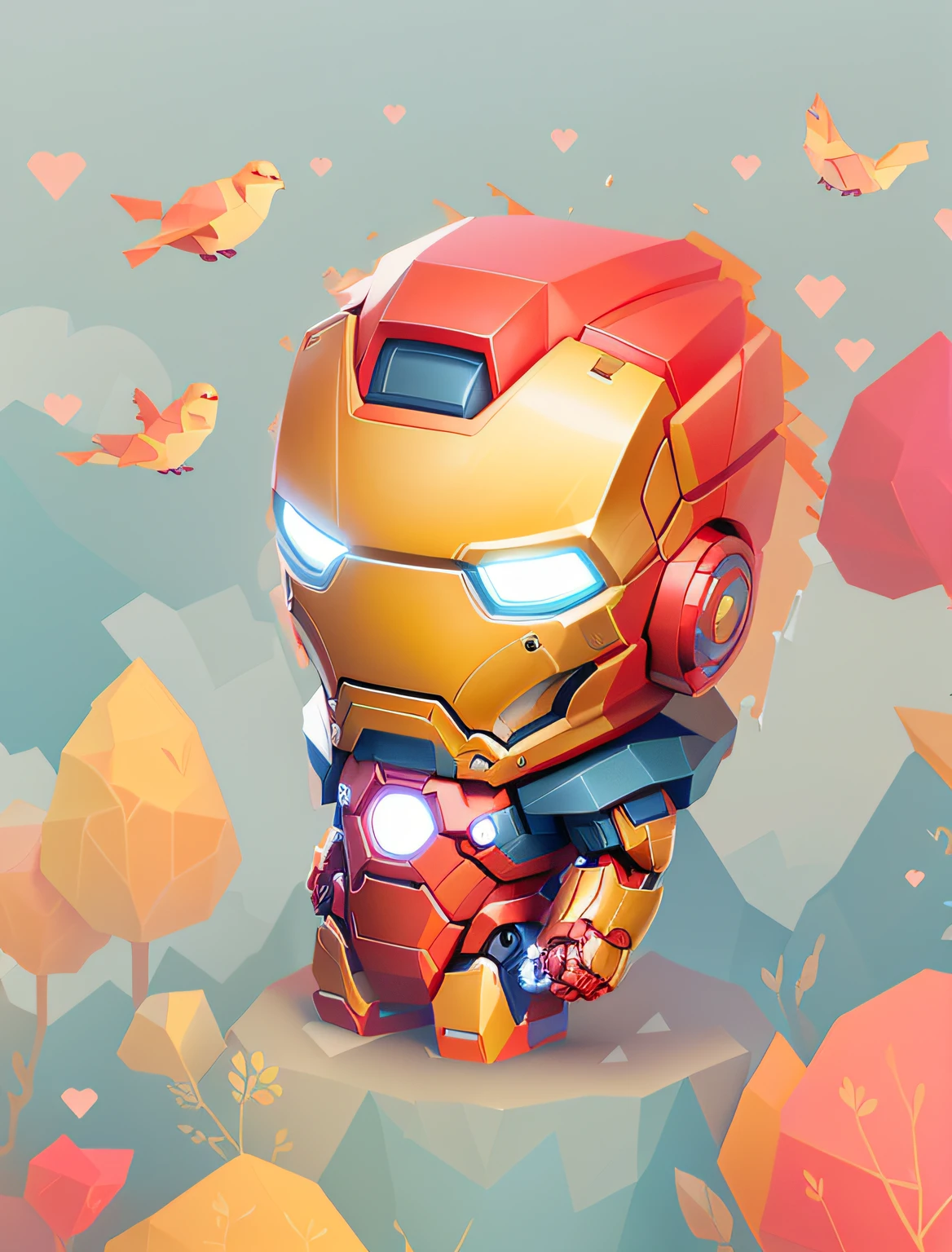 Iron Man, Head, adolable,Cute detailed digital art, low polygons illustration, adorable digital art, low poly vector illustration, low-poly digital art, super detailed color lowpoly art, lovely digital painting, jen bartel, low poly art, 2 d low polygon art, low polygon effect