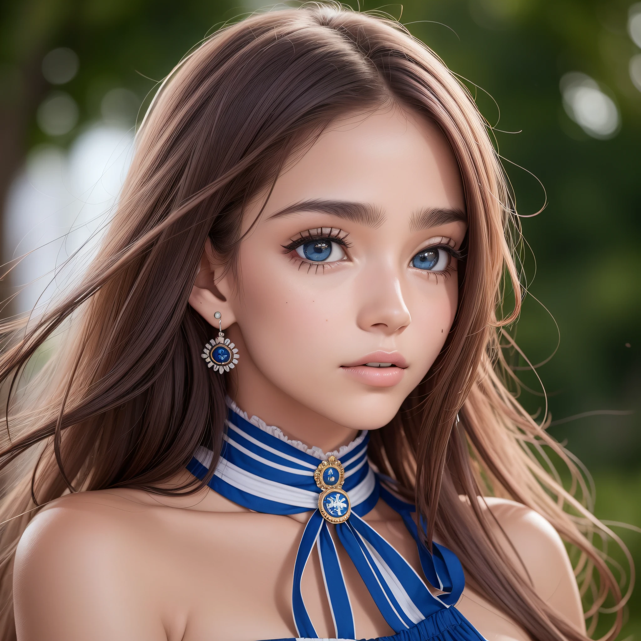 uma jovem, de corpo inteiro, de pele clara, cabelos vermelhos, olhar fixo no espectador, olhos azul safira, boca bem definida, details in the facial expressions, ambientada no meio de nova Iorque, adornments on the neck. Ultra Definition, hiper realista 4K, foto realista, cinematic picture.