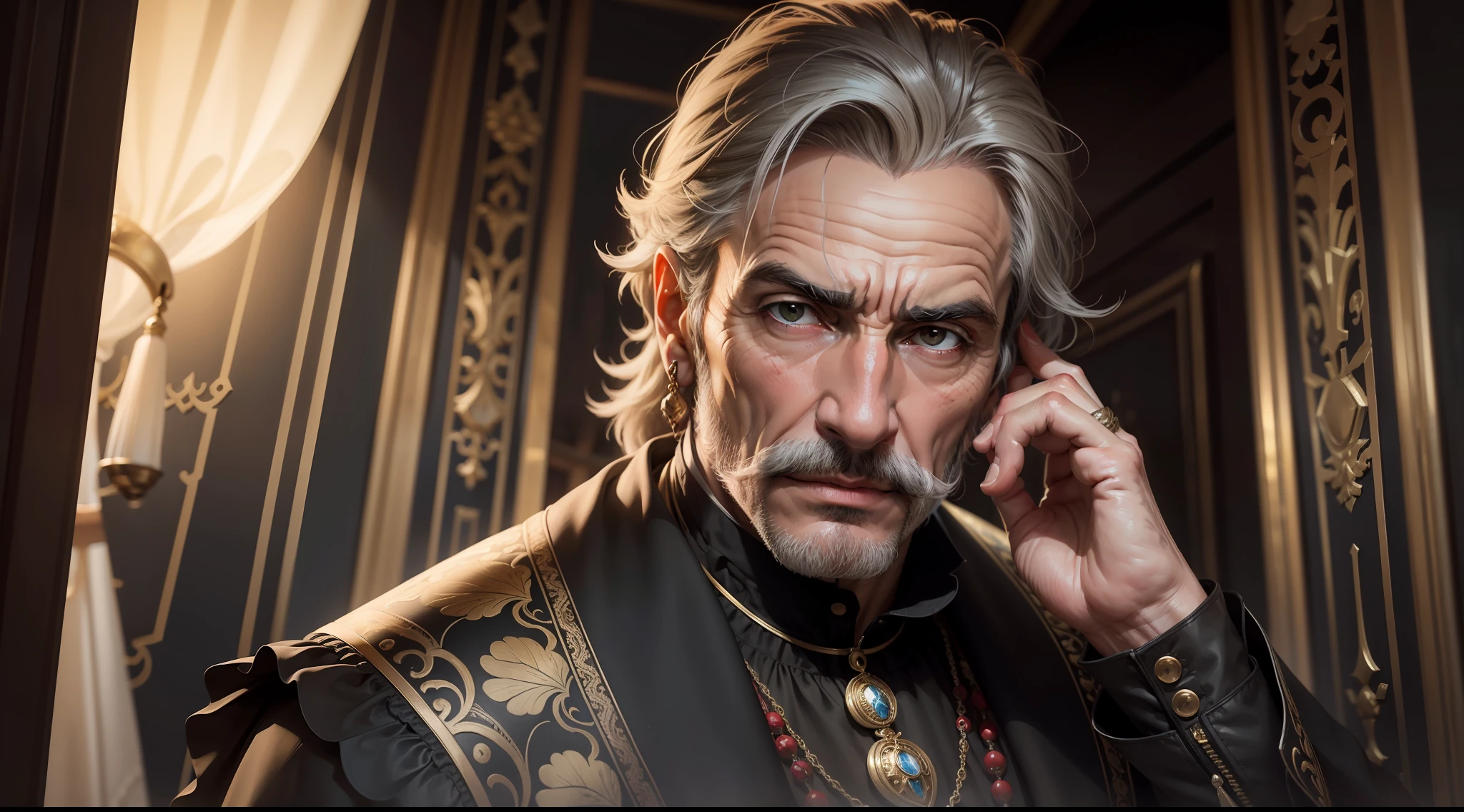 a portrait of a pensative seryously italian man, maximalist details, photorealistic, 8k