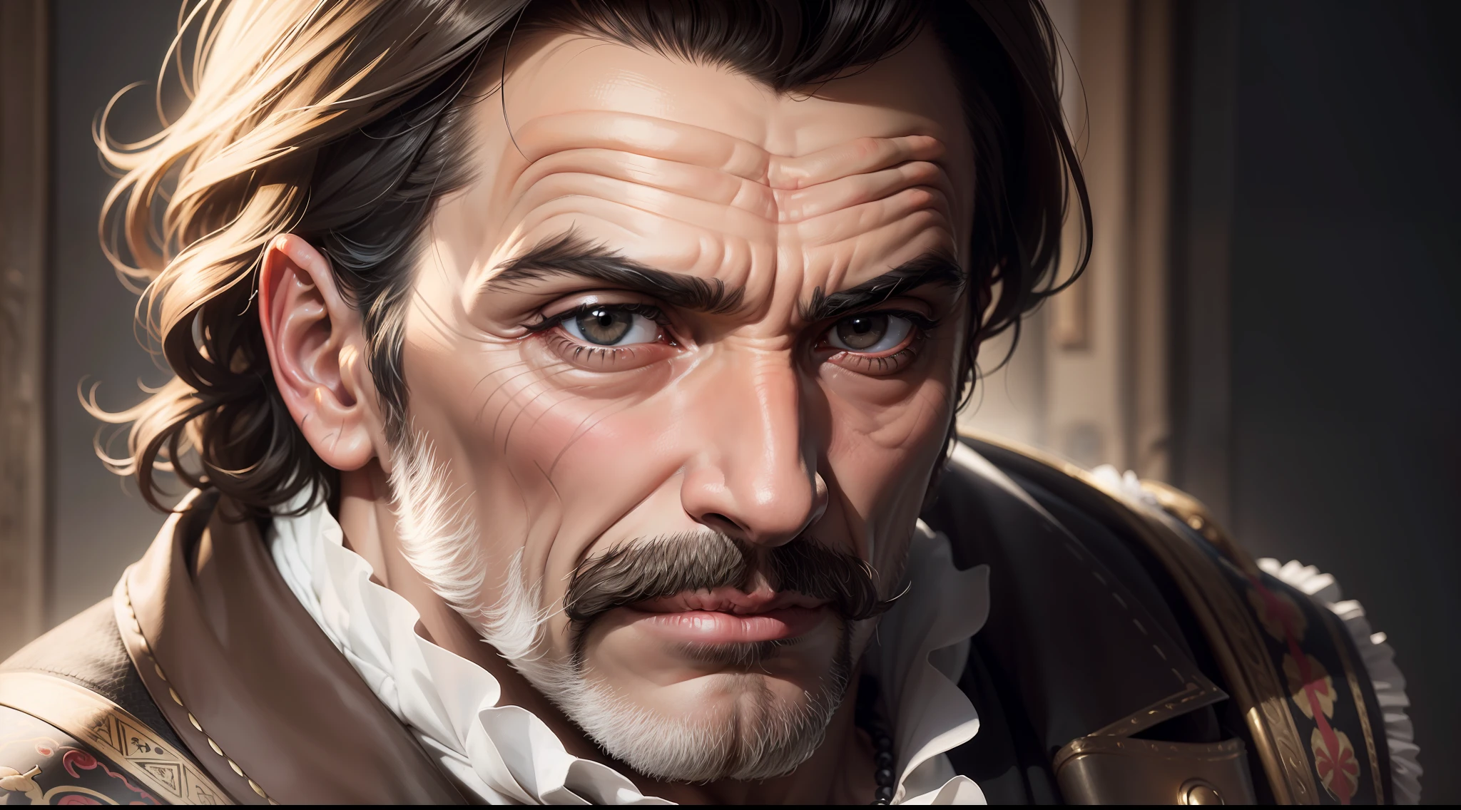 a portrait of a pensative seryously italian man, maximalist details, photorealistic, 8k
