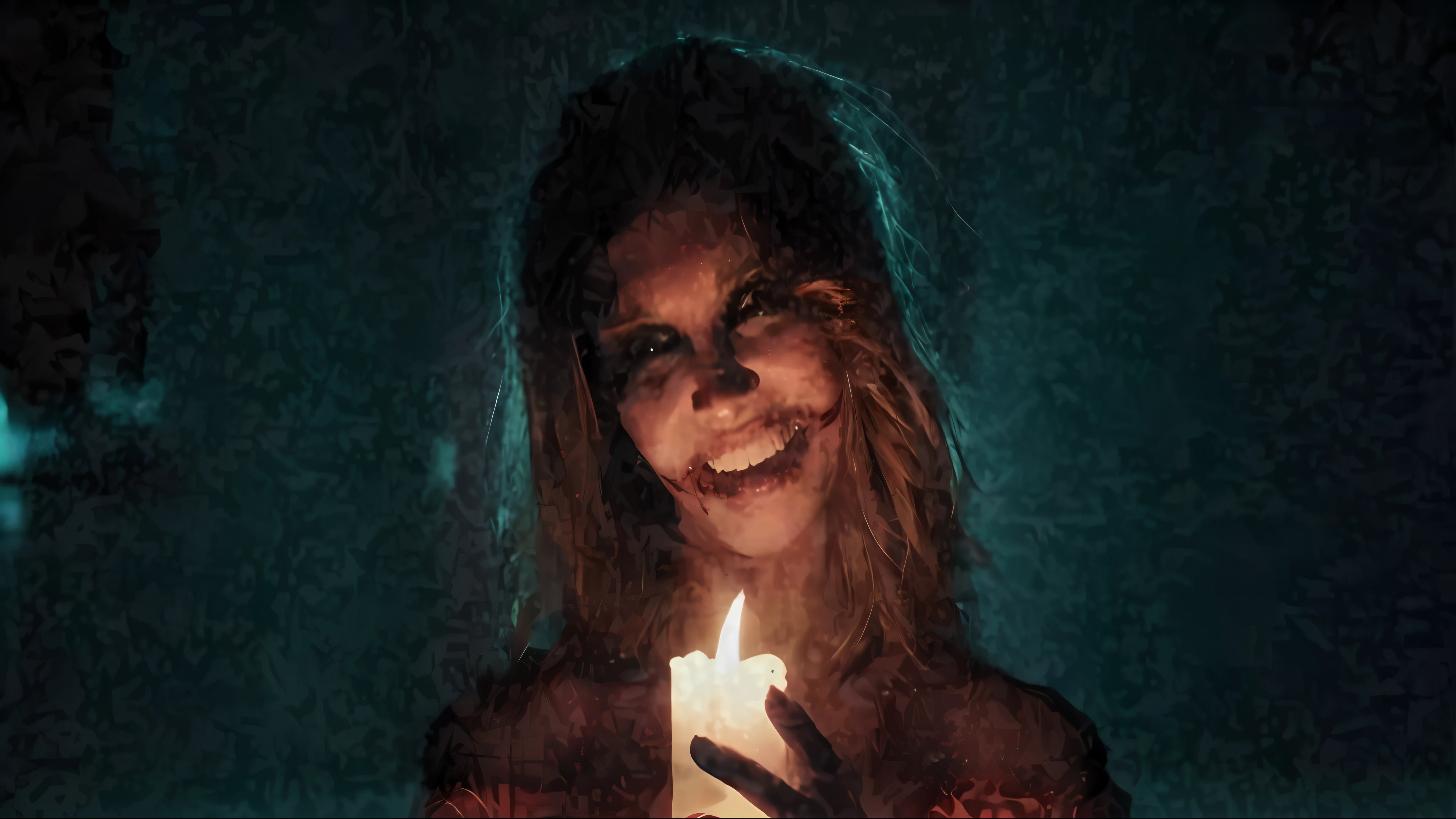 mulher arafed segurando uma vela acesa no escuro, sorriso assustador, sorriso assustador, sorriso horror, filme ainda de um filme de terror, filme ainda de filme de terror, ainda de filme de terror, Brandon Woelfel, sorriso inquietante, filme de terror ainda, sorriso maligno assustador, filme de terror ainda, samara tecendo vampiro, foto assustadora, sorriso horripilante. horror