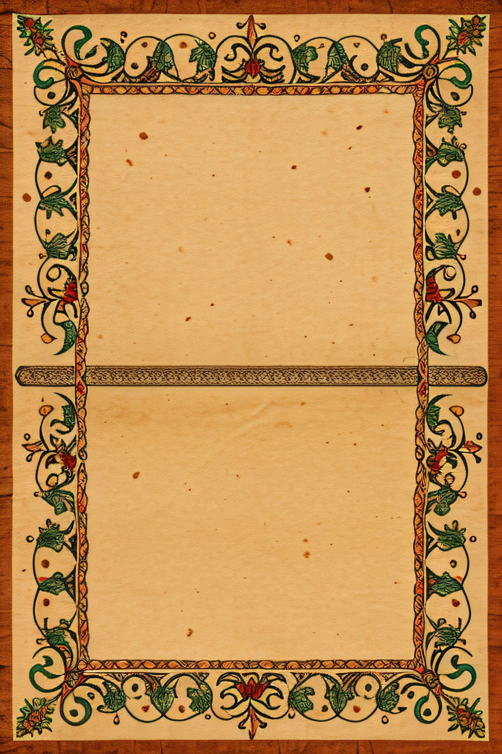 papel estilo medieval, bordas com desenhos, pergaminho antigo,