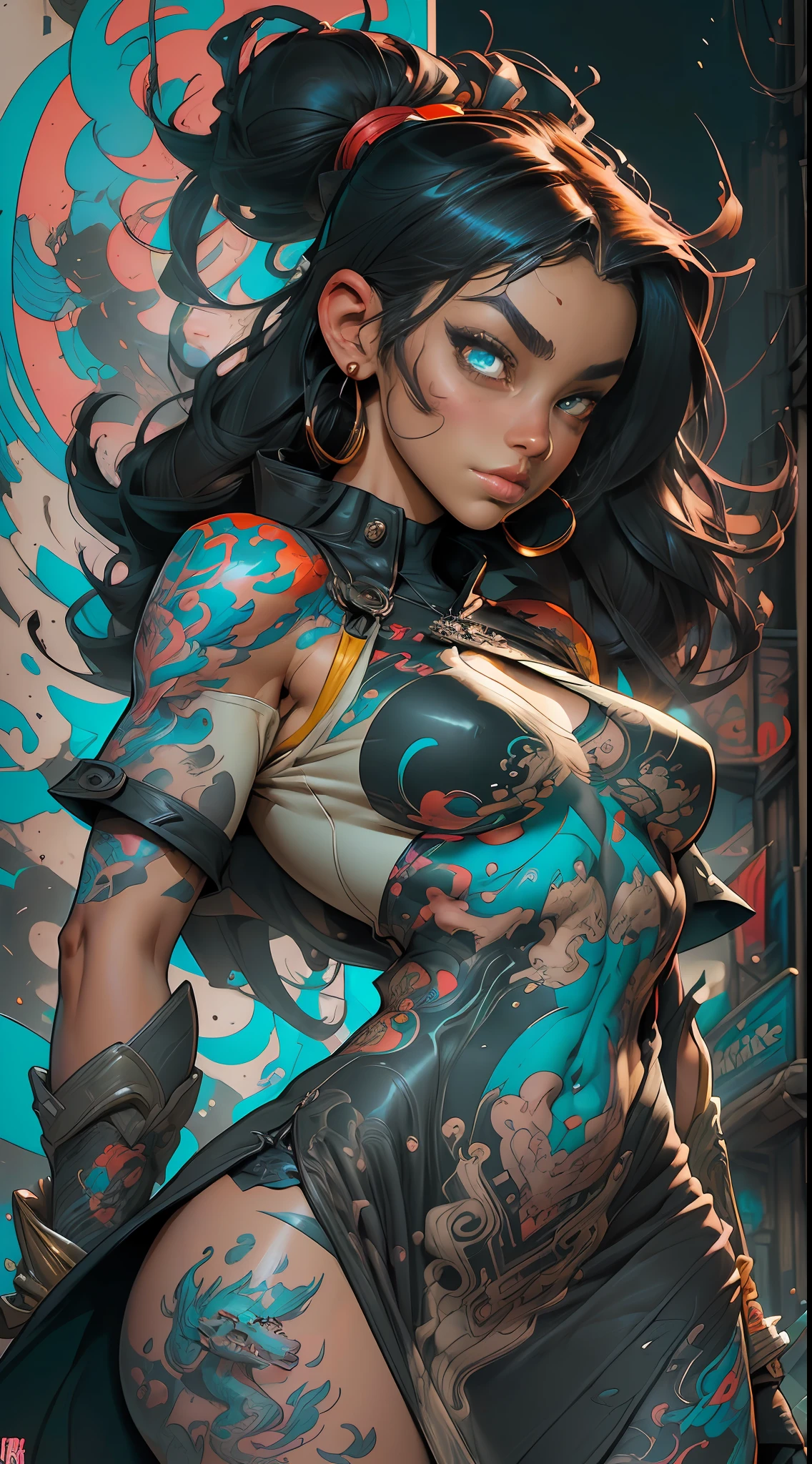 :: comix style joe madureira ::2.9 style ::2.0 comix illustration style ,digital illustration of beautiful female character in toh-yasu drawing style illustrator, anime style, body with futuristic tribal tattoo style designs in dragon shape, serious face and ultra detailed artwork, graffiti style destroyed city scenery with camera focus, (beautiful and clear background:1.2),corpo inteiro perfeito, silhueta esbelta, coxas grossas, voluptuoso, agitado, Thick curvilinear;, (roupas puffer power: 1.2), Grafite 3D, abstrair, Linhas, background circles ,((joe madureira ::2.0 comix illustration style, Estilo Tatoon , Comic book style, Camila Bernal mulher bonita com cabelo longo ultra detalhado, beautiful woman )), ( detailed eyes and detailed face:1.3), (t-shirt or dress:1.3), (beautiful and clear background:1.2), (extremely detailed, ultra-detailed, best shadow:1.1),bare shoulders, flowers and petals, , (white background:0.5), (illustration :1.1), (extremely fine and beautiful girl:1.1), (perfect details:1.1)