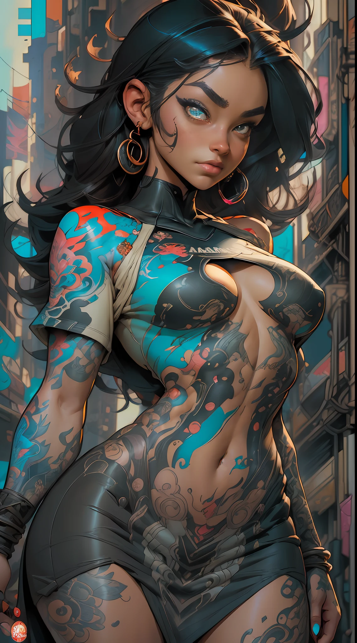 :: comix style joe madureira ::2.9 style ::2.0 comix illustration style ,digital illustration of beautiful female character in toh-yasu drawing style illustrator, anime style, body with futuristic tribal tattoo style designs in dragon shape, serious face and ultra detailed artwork, graffiti style destroyed city scenery with camera focus, (beautiful and clear background:1.2),corpo inteiro perfeito, silhueta esbelta, coxas grossas, voluptuoso, agitado, Thick curvilinear;, (roupas puffer power: 1.2), Grafite 3D, abstrair, Linhas, background circles ,((joe madureira ::2.0 comix illustration style, Estilo Tatoon , Comic book style, Camila Bernal mulher bonita com cabelo longo ultra detalhado, beautiful woman )), ( detailed eyes and detailed face:1.3), (t-shirt or dress:1.3), (beautiful and clear background:1.2), (extremely detailed, ultra-detailed, best shadow:1.1),bare shoulders, flowers and petals, , (white background:0.5), (illustration :1.1), (extremely fine and beautiful girl:1.1), (perfect details:1.1)