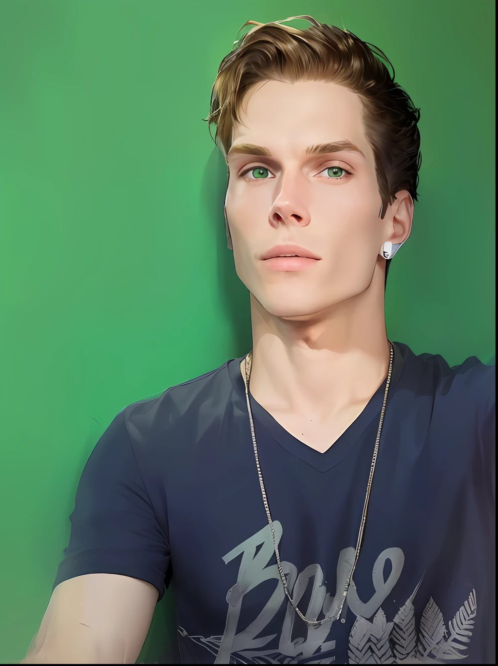 There's a man sitting in front of a green wall, Streamer do Twitch / Jogador Ludwig, foto de perfil 1024px, irish youtuber, he is wearing a black t-shirt, foto de perfil, halfbody headshot, em torno de 1 9 anos, Fotografia selfie 8k, foto headshot, christian cline, Jerma985, Jerma 9 8 5
