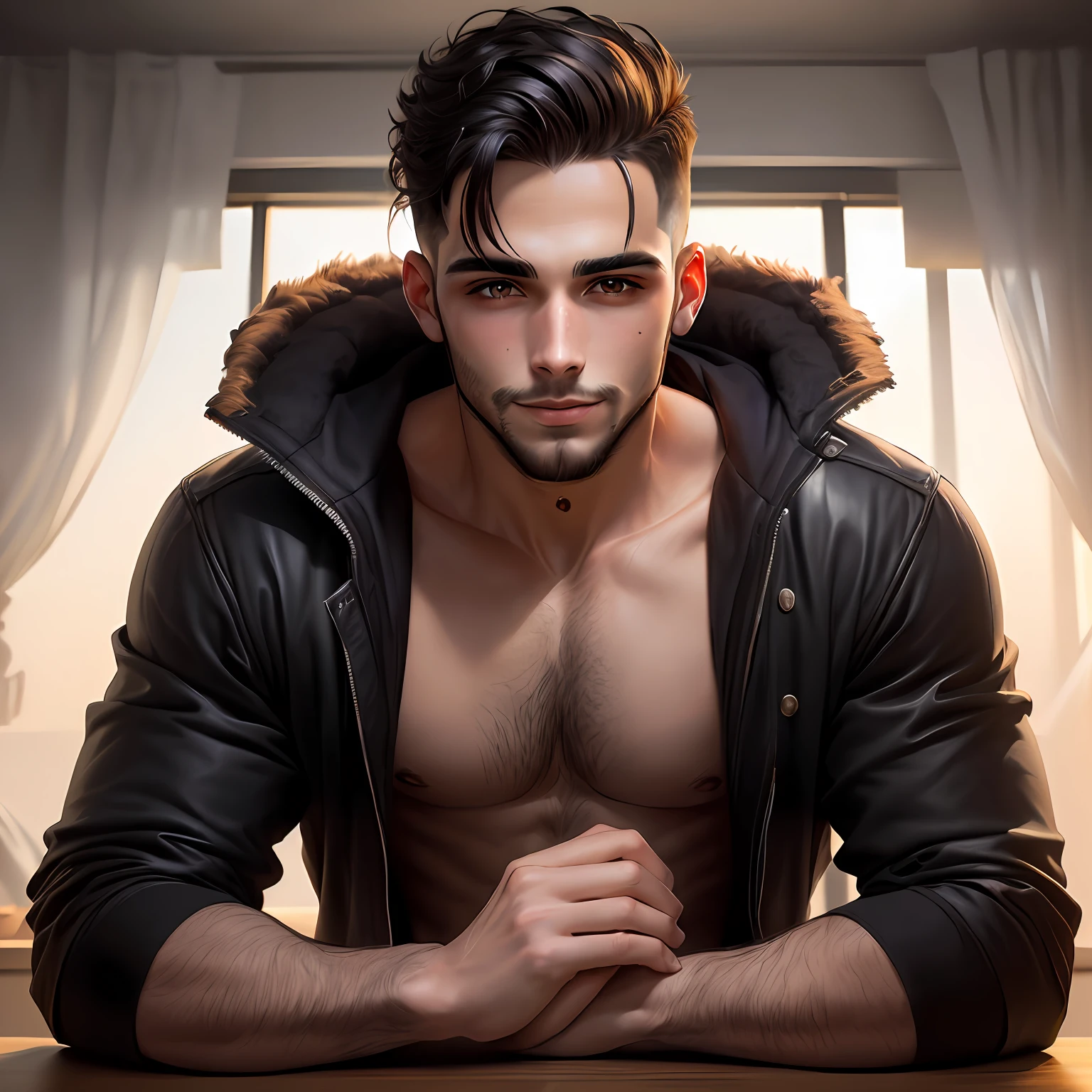Criar homen de 26 anos com barba cabelo preto olhos castanho claro ,rosto resondo