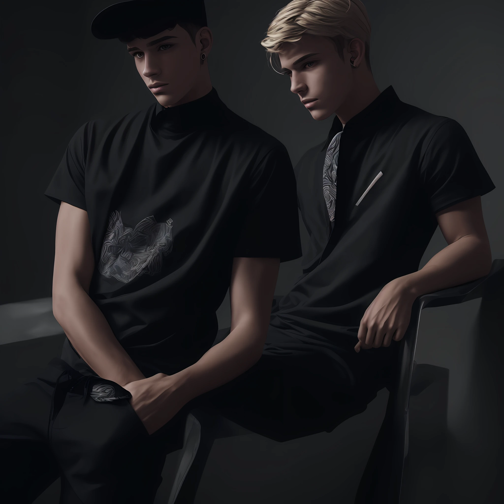 blonde and black boy hair, icon, musculoso, dibujo, aesthetic, [1man] --auto