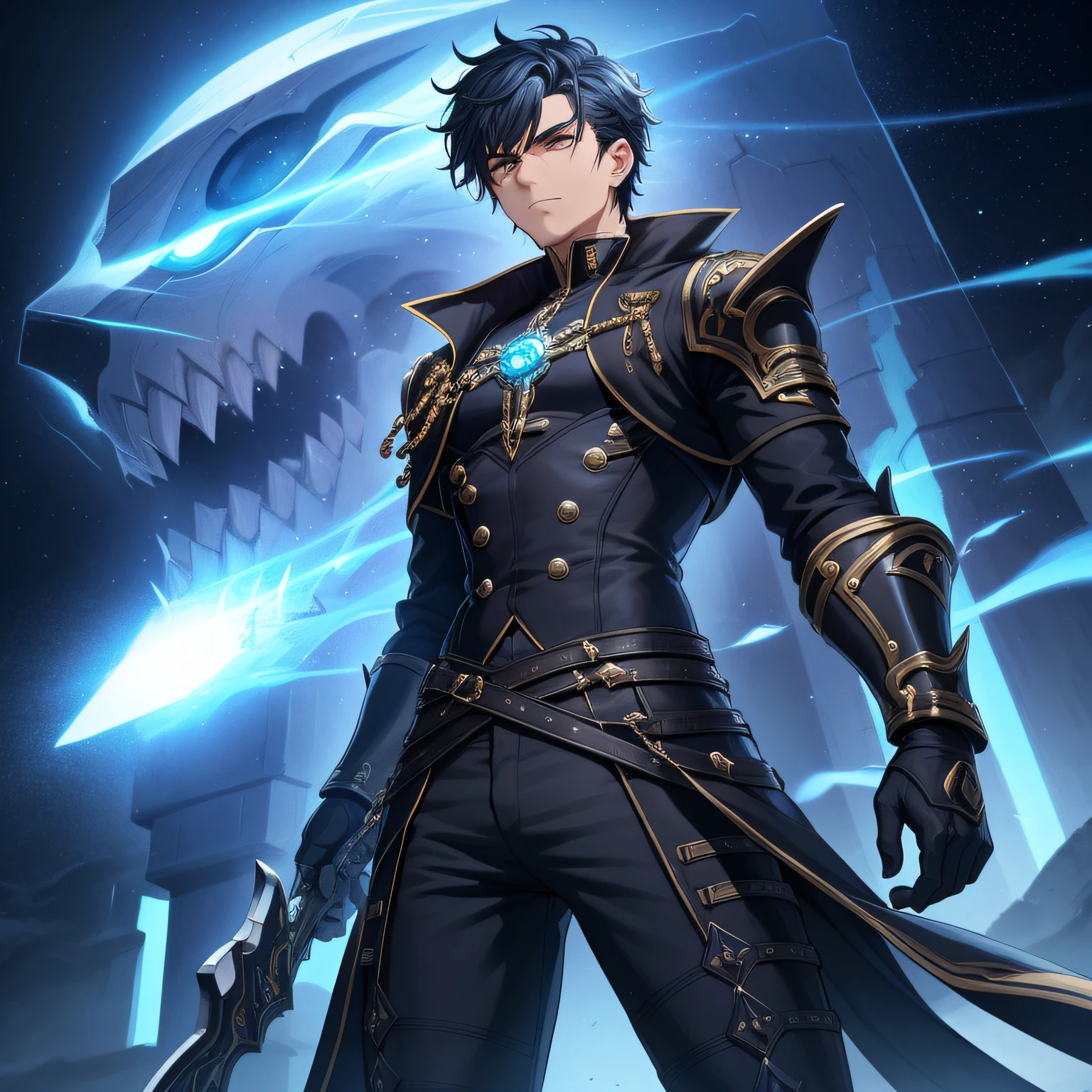 The man in black clothing is an intriguing and imposing figure. His posture is haughty and confident, transmitindo uma aura de poder sombrio. Seu magro, The athletic body is wrapped in a detailed mechanical punk outfit, where the fusion of steampunk style with technological elements creates a unique and futuristic look. The new costume concept is even bolder, incorporating metallic details and gears that adorn your clothes in a functional and stylistic way. Arcane symbols are inscribed on the folds of the fabric, Revealing Your Connection to the Mystical Arts. Each piece of the suit is designed to exalt your presence on the battlefield, where the combination of style and functionality becomes a manifestation of your complex personality. Em um retrato de corpo inteiro no estilo D&d, He is depicted in the midst of darkness, highlighting your ability to move in the shadows with agility and discretion. O olhar sereno e intenso de seus olhos, com olheiras proeminentes, reflete a carga emocional que carrega em sua jornada. Vestido em uma dark space mercenary outfit, Your clothes merge with the technology of outer space, providing protection from the dangers of the cosmos. Details in dark tone and with strategic cuts reveal its ability to move easily in any hostile environment. The Anime Art Style Trigger reveals striking features on his face, com olhos grandes e expressivos que exibem a dualidade de sua natureza. Seus olhos, com um verde profundo e escleras negras, reflect the complexity of their feelings and decisions. The complexity of the character also manifests itself in the crustpunk style of his clothes, com elementos desgastados e adornos ousados. The combination of punk fashion with arcane and futuristic touches reveals an individual who defies convention and embraces his own identity. Neste retrato RPG estilo anime jojo, ((lado a lado)), ((aura sombria)), ((Cicatriz horizontal na cara)), ((Estilo Wano)), ((Law Style))