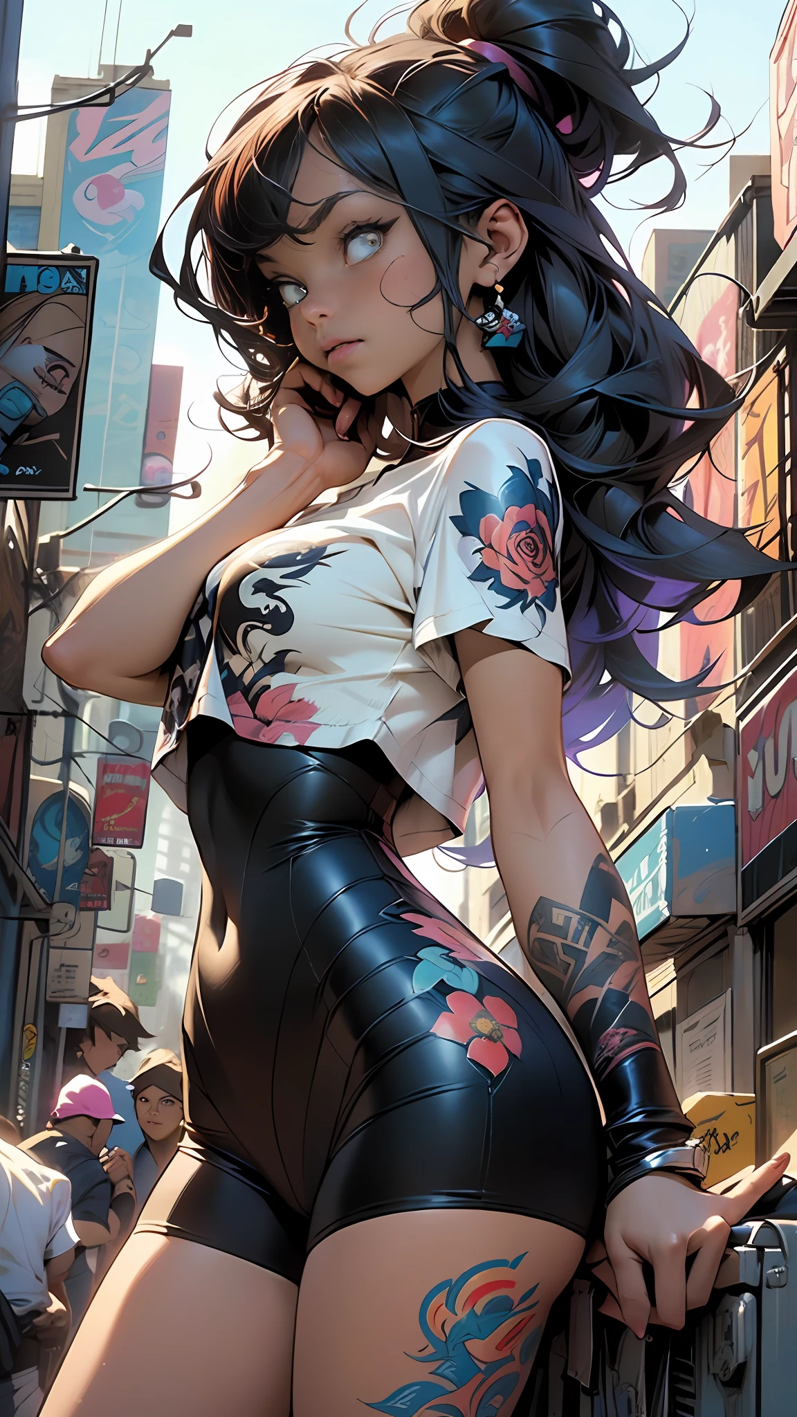 :: comix style joe madureira ::2.9 style ::2.0 comix illustration style ,digital illustration of beautiful female character in toh-yasu drawing style illustrator, anime style, body with futuristic tribal tattoo style designs in dragon shape, serious face and ultra detailed artwork, graffiti style destroyed city scenery with camera focus, (beautiful and clear background:1.2),corpo inteiro perfeito, silhueta esbelta, coxas grossas, voluptuoso, agitado, Thick curvilinear;, (roupas puffer power: 1.2), Grafite 3D, abstrair, Linhas, background circles ,((joe madureira ::2.0 comix illustration style, Estilo Tatoon , Comic book style, Camila Bernal mulher bonita com cabelo longo ultra detalhado, beautiful woman )), ( detailed eyes and detailed face:1.3), (t-shirt or dress:1.3), (beautiful and clear background:1.2), (extremely detailed, ultra-detailed, best shadow:1.1),bare shoulders, flowers and petals, , (white background:0.5), (illustration :1.1), (extremely fine and beautiful girl:1.1), (perfect details:1.1)