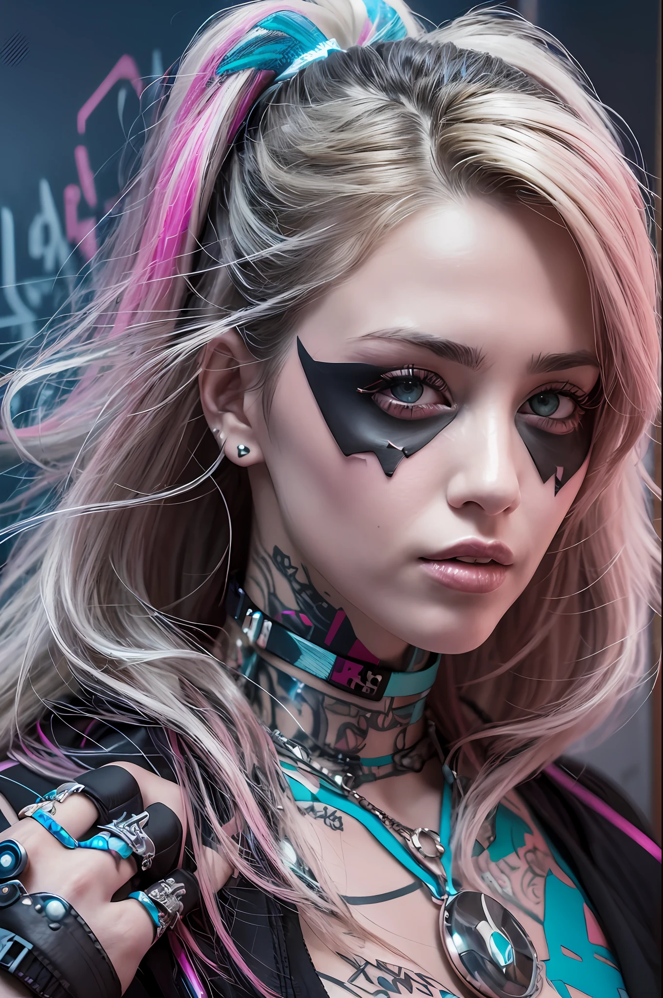there is a woman with tattoos on her body posing for a picture, hyper-realistic cyberpunk style, cyberpunk angry gorgeous goddess, cyberpunk style , hyperrealistic, cyberpunk 2 0 y. o model girl, cyberpunk art style, cyberpunk art ultrarealistic 8k, cyberpunk girl, cyberpunk beautiful girl, cyberpunk themed art, digital cyberpunk anime art, the cyberpunk girl portrait, cyberpunk digital painting