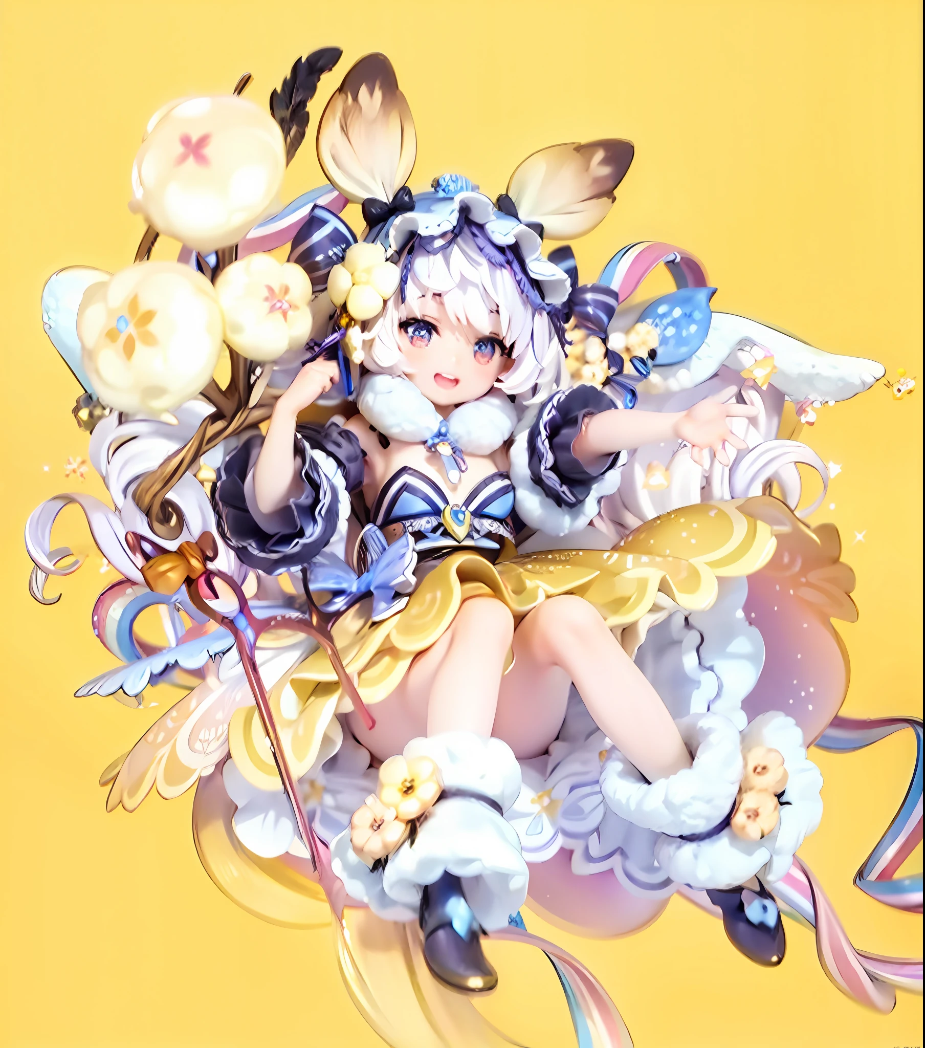 tmasterpiece，HighestQuali，Figures，Anime girl on yellow background, Splash art anime Loli, Official artwork, Loli, small curvaceous loli, sparkling magical girl, offcial art, character art of maple story, Digital art on Pisif , lollipop, portrait of magical girl, Pisif, cutecore, high detailed official artwork