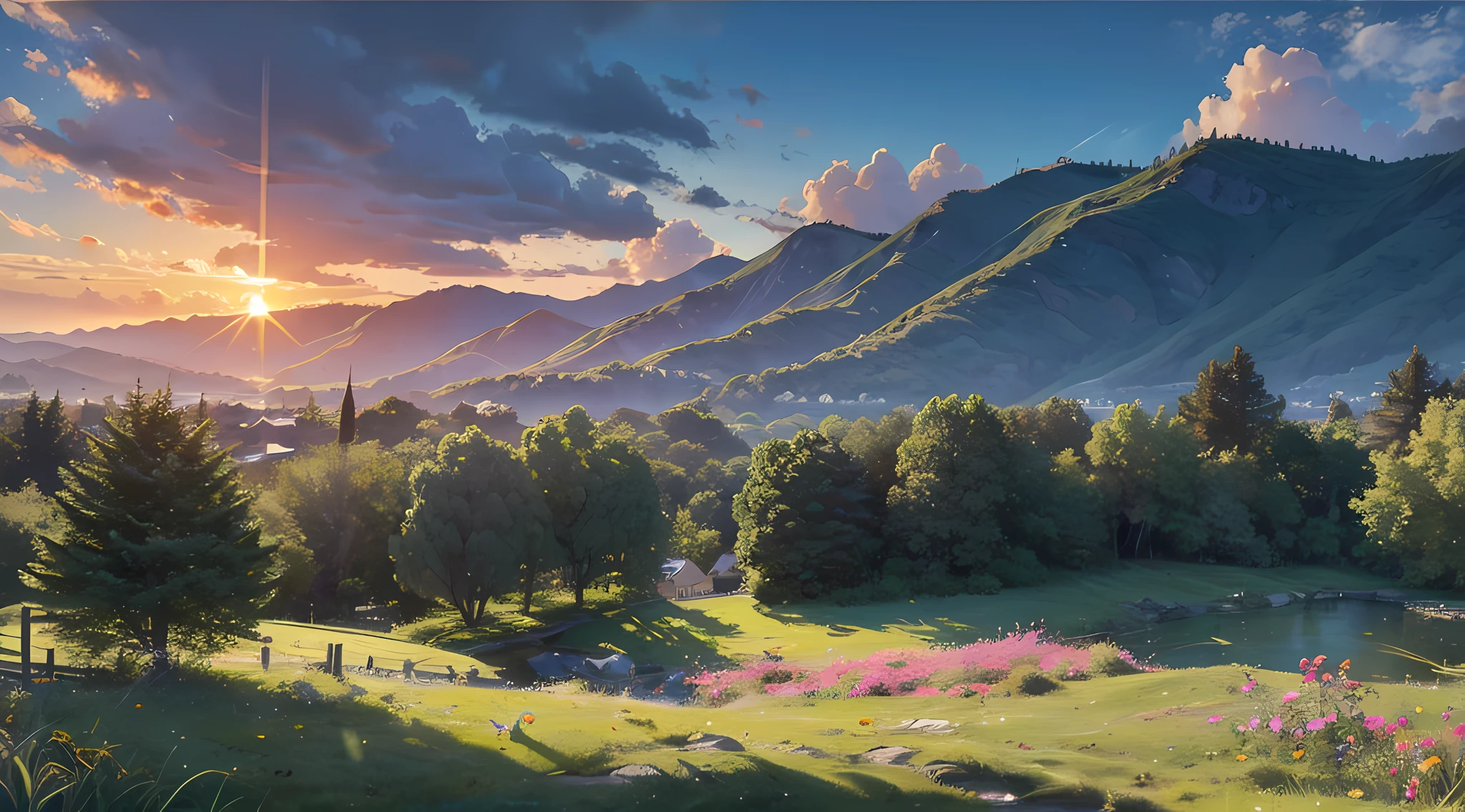 8K.Best quality at best,tmasterpiece,k hd,Super rich detail,the detail,Detailed pubic hair,Landscape painting,eventide,landscape