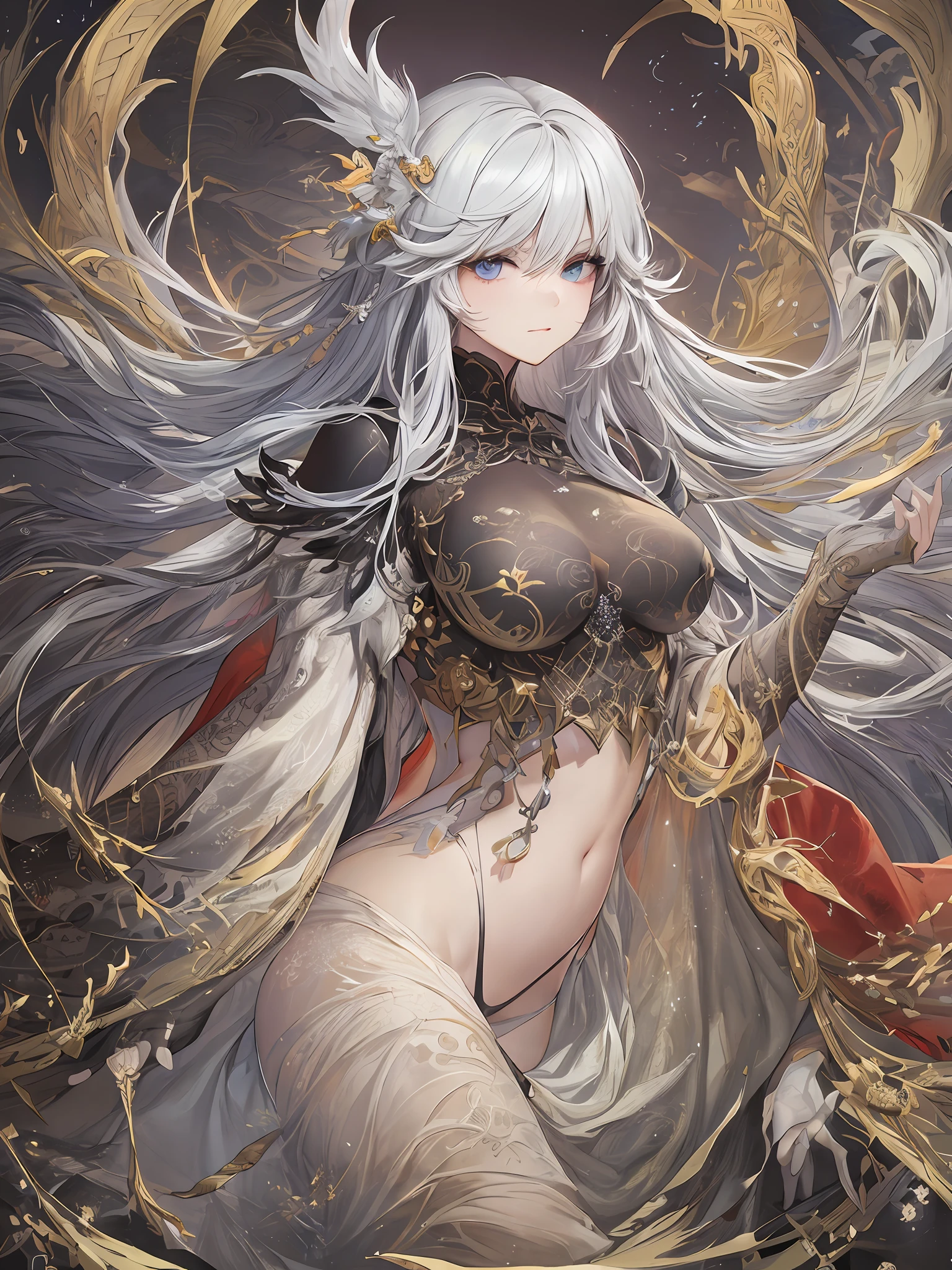 A pixiv competition winner, fantasy art, white-haired god, beautiful character painting, guvez style artwork, dazzling gaze of Yuki Onna, guweiz, long white hair, flowing hair and robes, cute big eyes, illustrations, fine lines, deep color