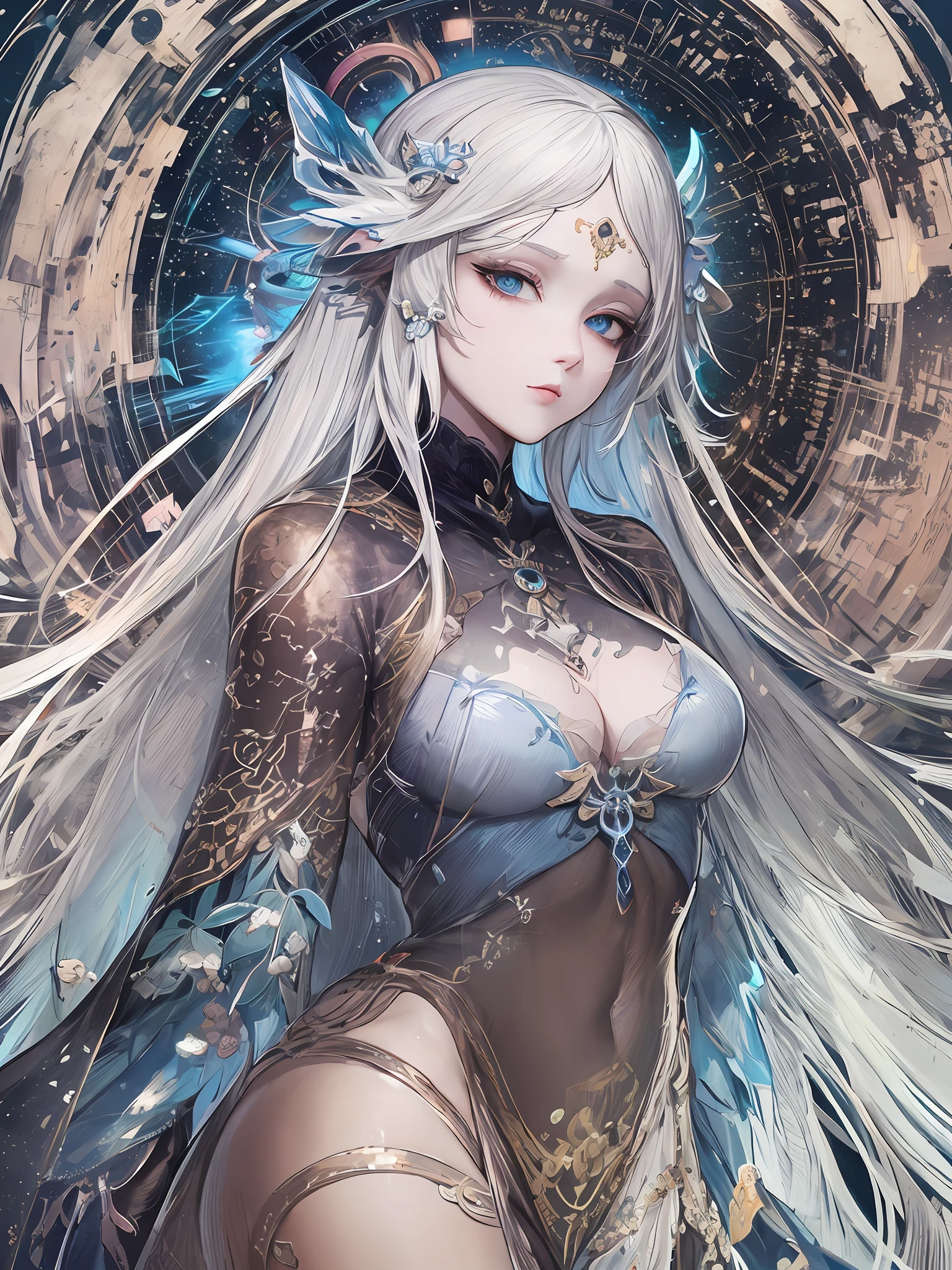 A pixiv competition winner, fantasy art, white-haired god, beautiful character painting, guvez style artwork, dazzling gaze of Yuki Onna, guweiz, long white hair, flowing hair and robes, cute big eyes, illustrations, fine lines, deep color