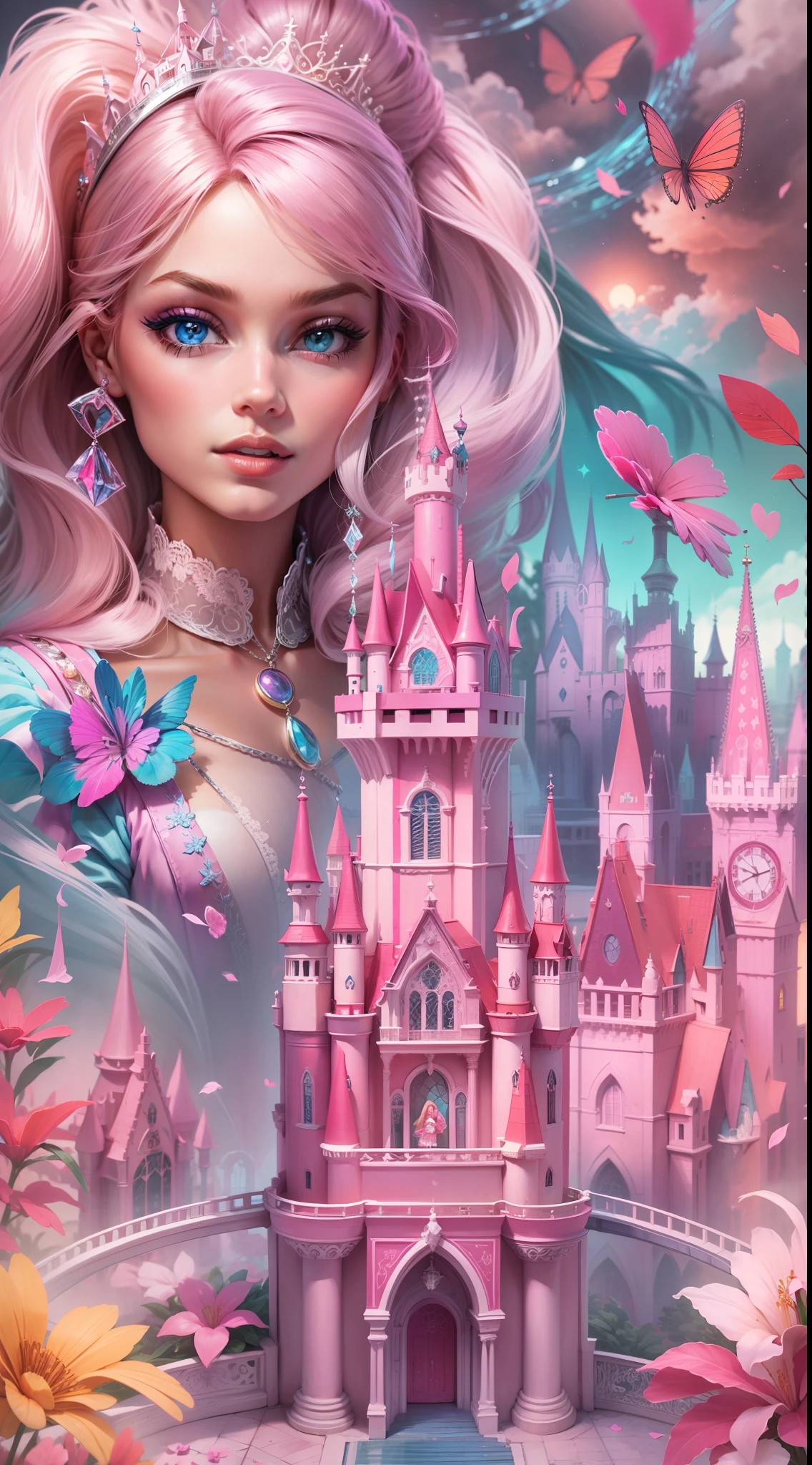 masterpiece featuring the iconic BARBIE the Diamond Castle, highlighting vivid and complex colors