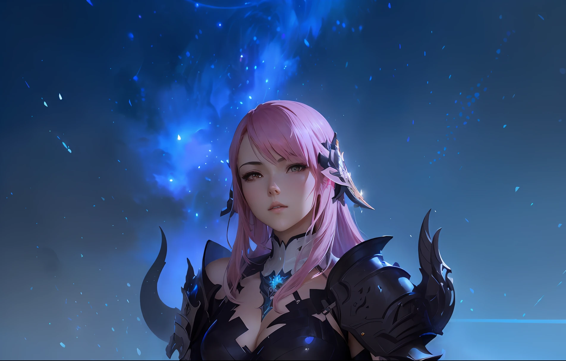 anime girl with pink hair and black armor holding a sword, cushart krenz key art feminine, portrait knights of zodiac girl, artwork in the style of guweiz, fantasy art style, guweiz on artstation pixiv, guweiz on pixiv artstation, detailed digital anime art, guweiz, fantasy concept art portrait, by Yang J