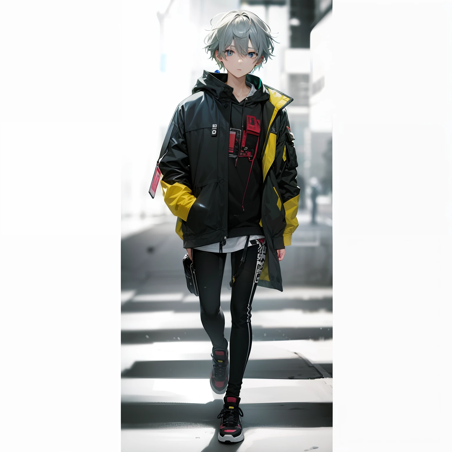 Smartphone in left hand、Right hand is a pocket、Depression、Prone eyes、