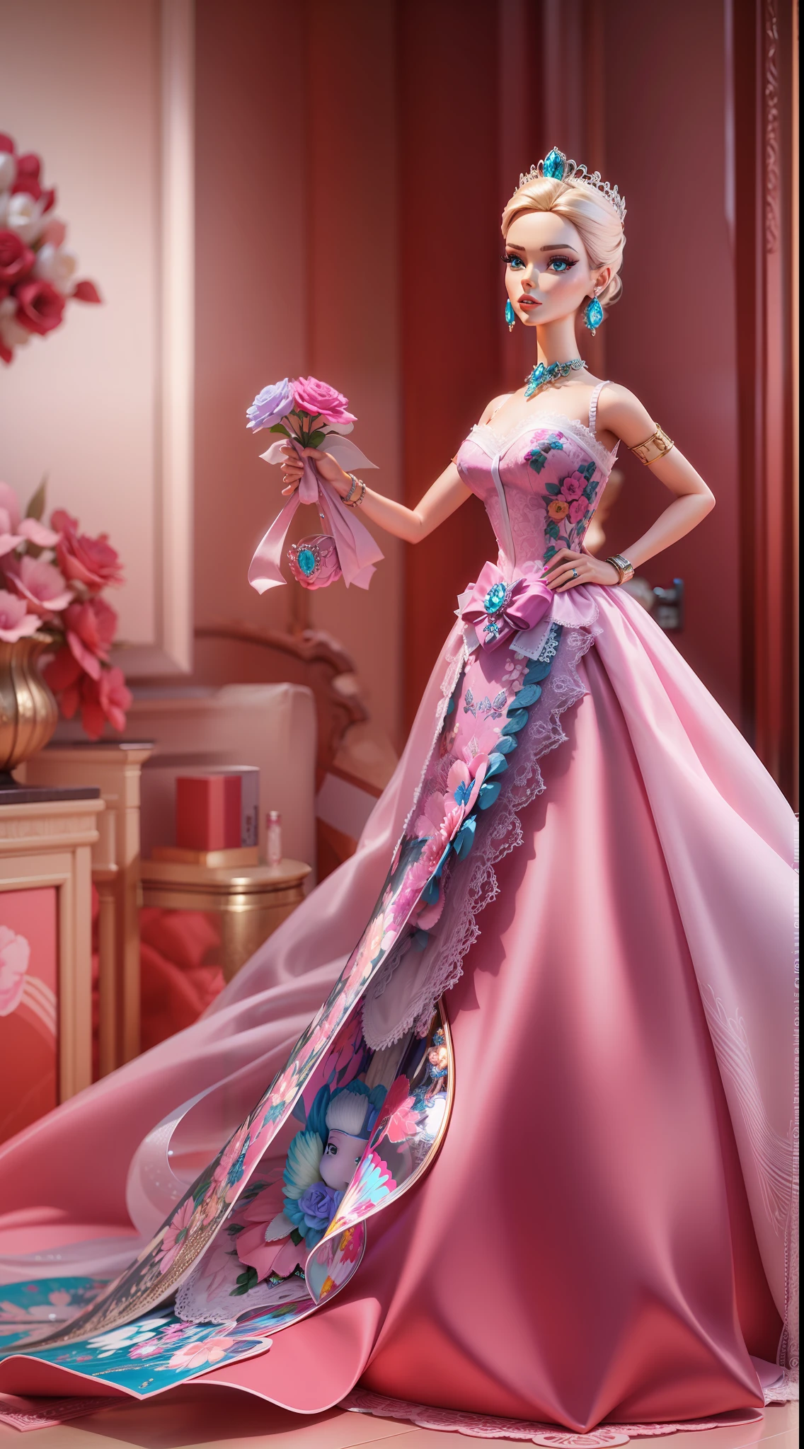 3D masterpiece featuring the iconic De Beers 40th Anniversary Barbie, highlighting vivid and complex colors