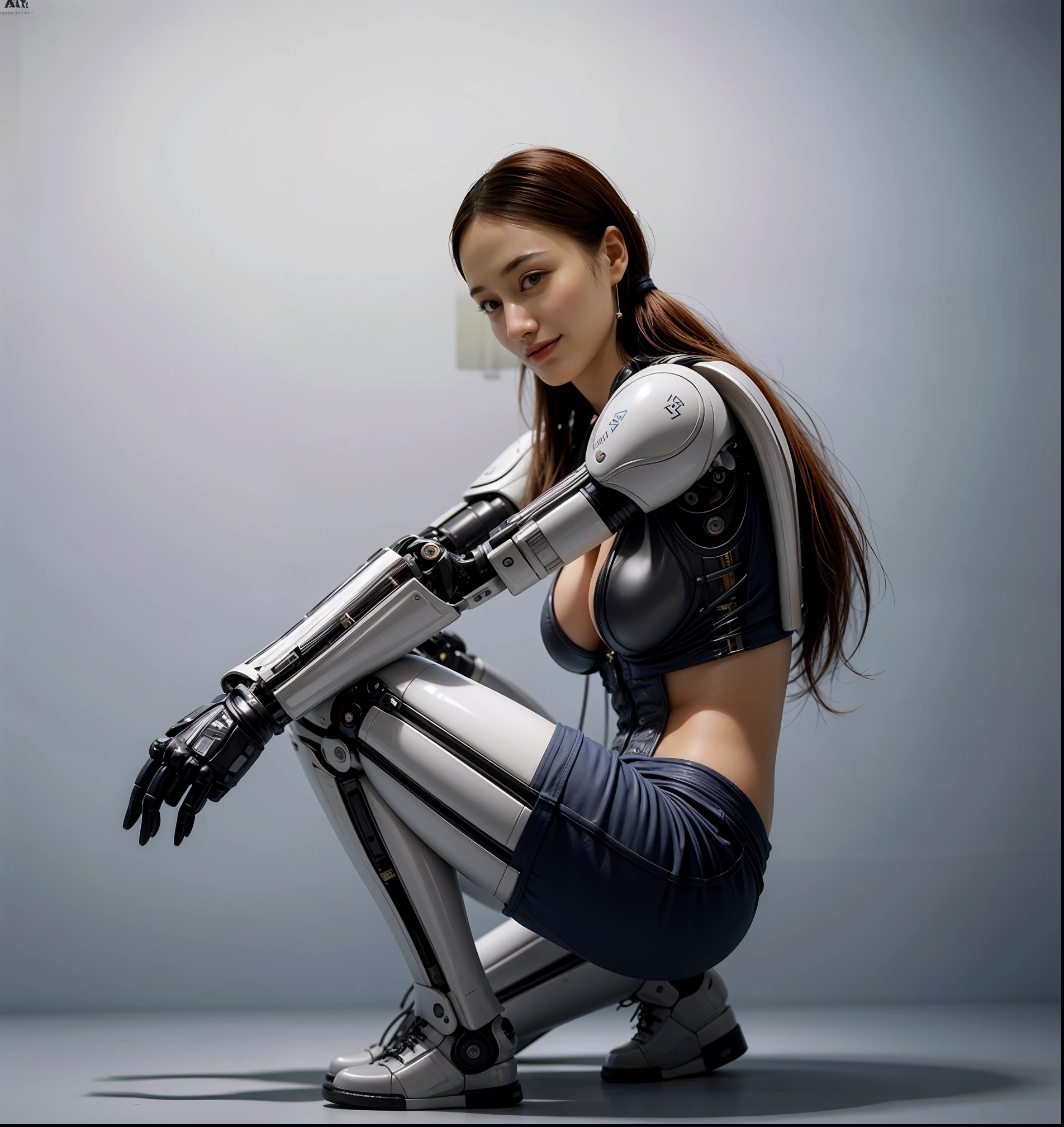 (RAW, best quality, masterpiece:1.5), (photo realistic, intricate details:1.2), ultra highres, absurdres,
1girl, perfect body,  
light blonde hair, twintails, 
medium breast, slim waist, slim legs,
cyborg, android, cyberpunk, white porcelain cover, electric wire, robotics, bionic limbs, prosthetic technology, white body parts,  gold rims, platinum rims, mechanical, shimmering led, japanese family coat of arms, red, indigo, Kamon,
sitting, robotic arms around knees,
looking at the viewer,
shiny skin, real skin texture, 
rim lighting, 
supermodel, 
best lighting, detailed background, detailed shadow, sharp focus, depth of field f/2,
saturated, high contrast, strong light and shadow,
[::0.6],