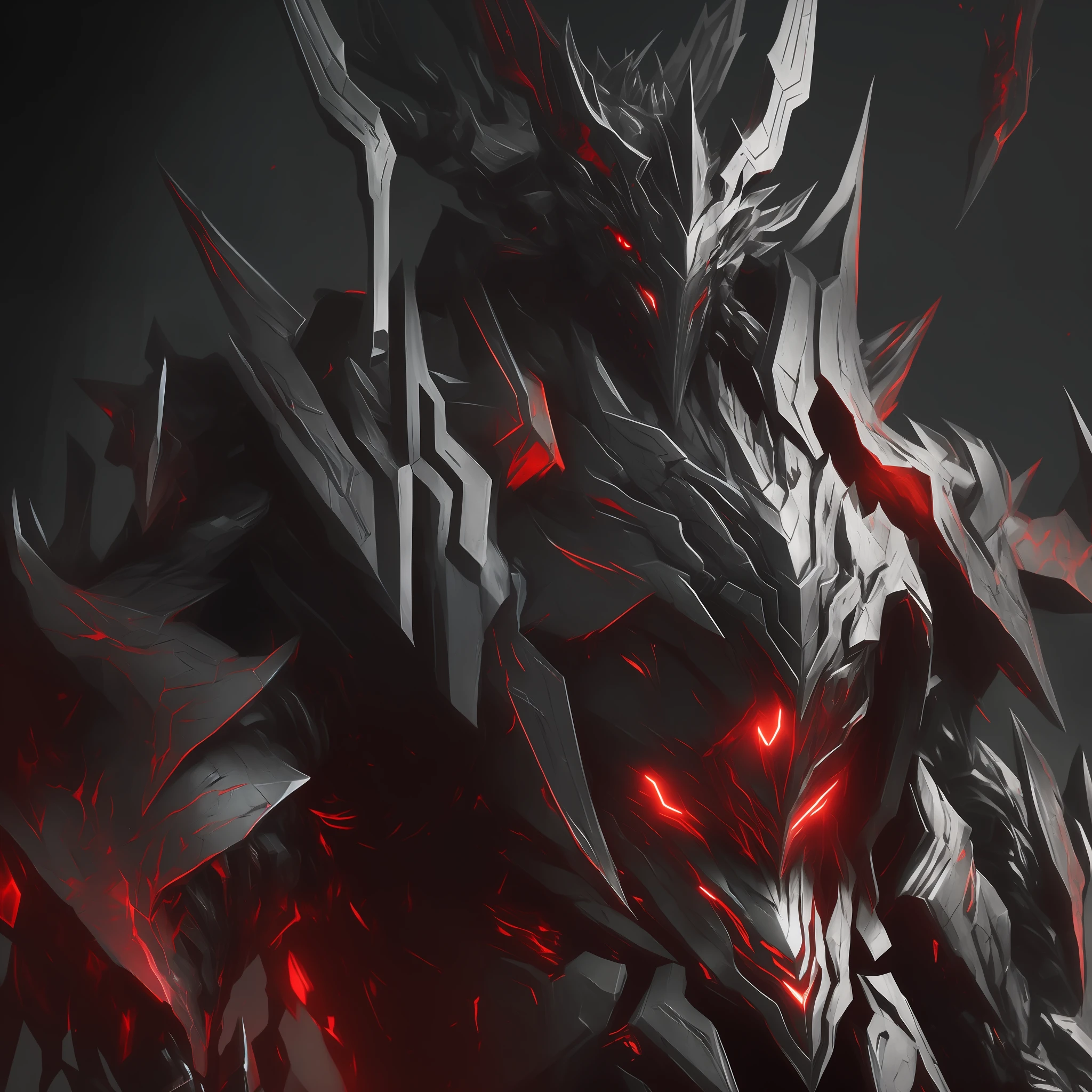 Close-up of robot with red light, Gorgeous armor full of thorns, 4K detailed digital art, alduin, 8k hd wallpaperjpeg artifact, 8k hd wallpaperjpeg artifact, corrupted armor, darksiders style, 4k highly detailed digital art, painted portrait of mordekaiser, 8 K high detail concept art
