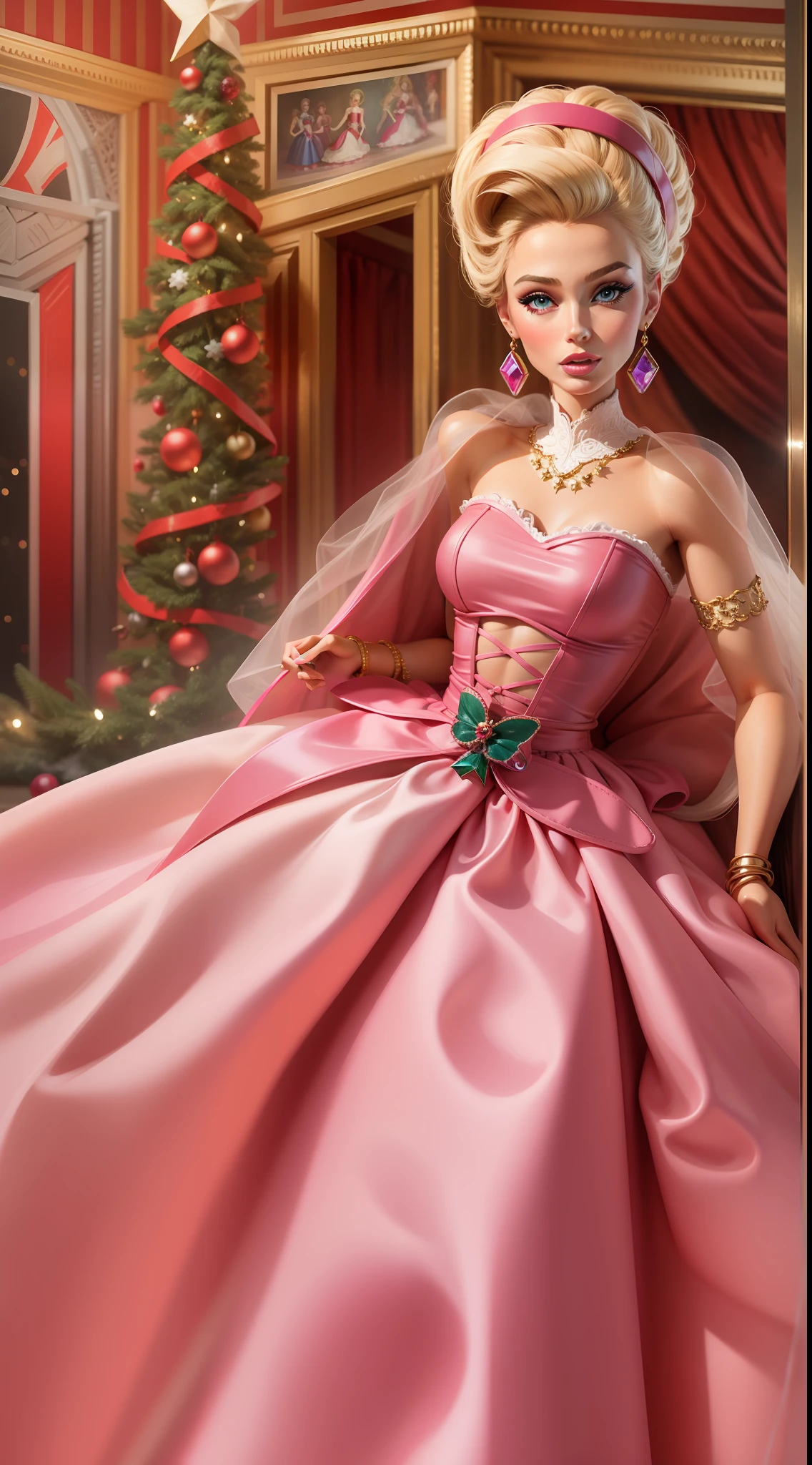 masterpiece featuring the iconic Carol Spencer holiday Barbie, highlighting vivid and complex colors