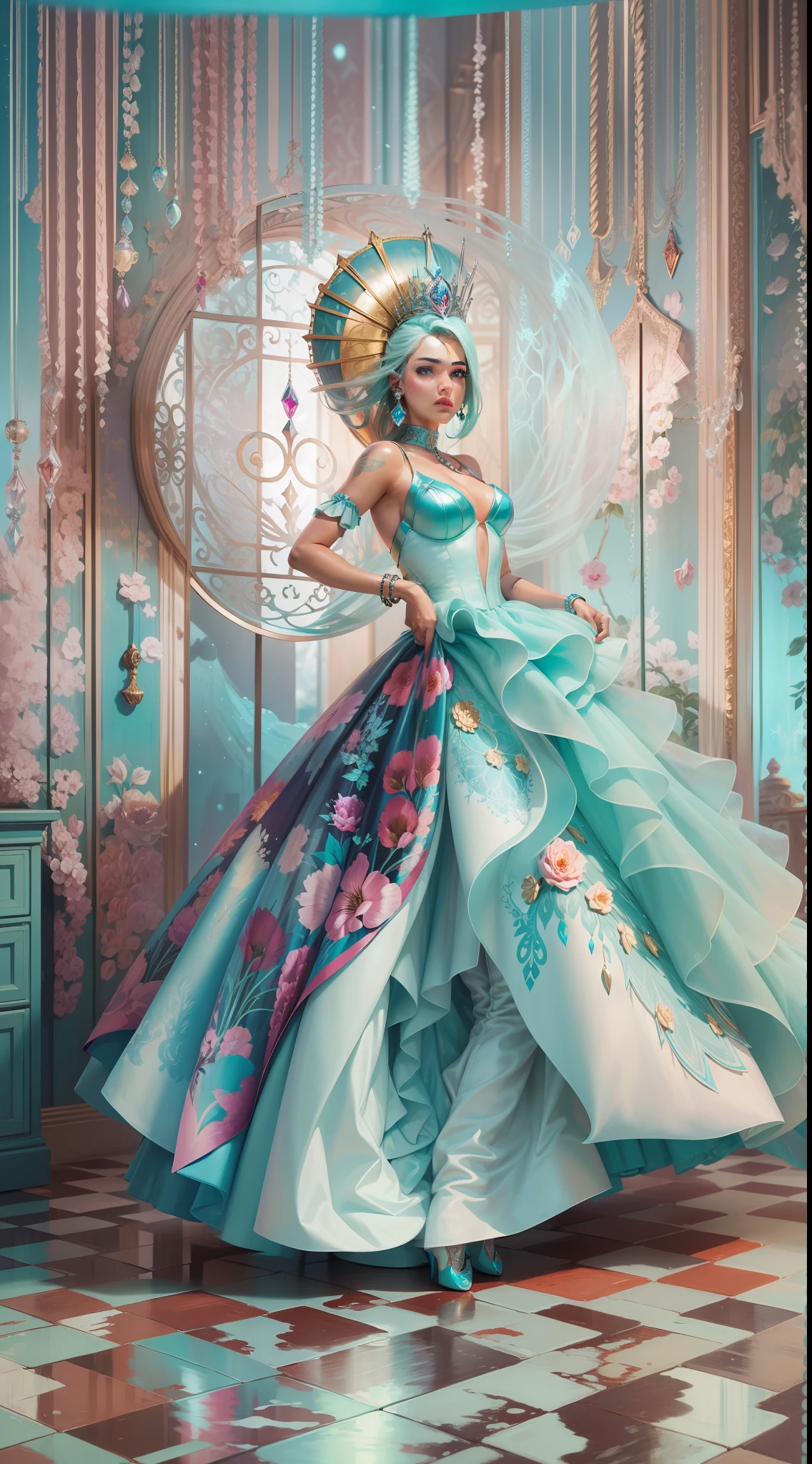 masterpiece featuring the iconic Aqua Queen of the Prom Barbie, highlighting vivid and complex colors