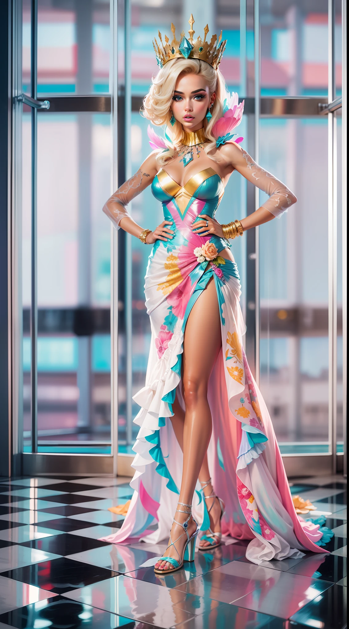 masterpiece featuring the iconic Aqua Queen of the Prom Barbie, highlighting vivid and complex colors