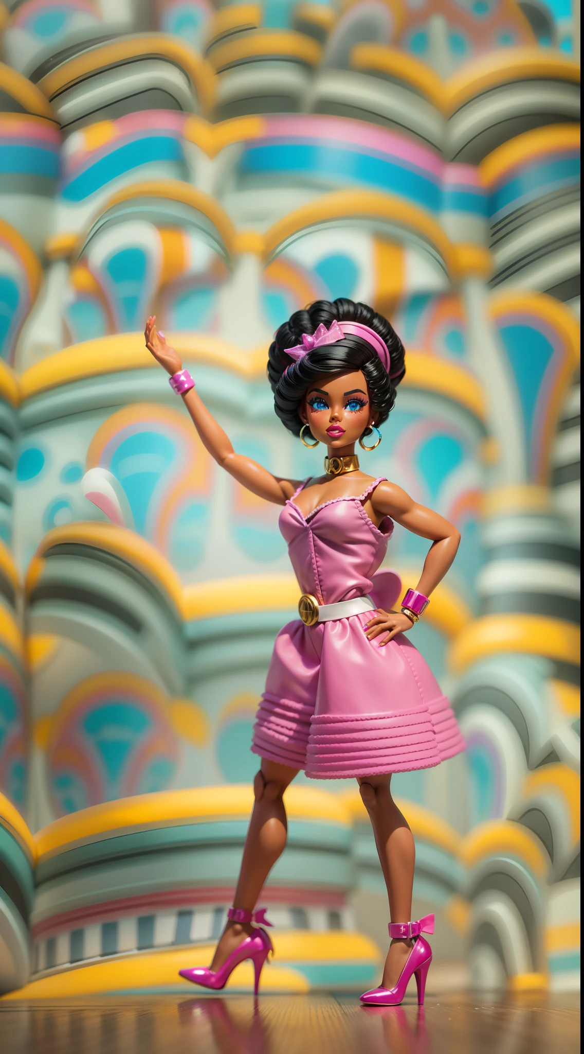 masterpiece featuring the iconic Vintage Mattel Black Francie Barbie, highlighting vivid and complex colors