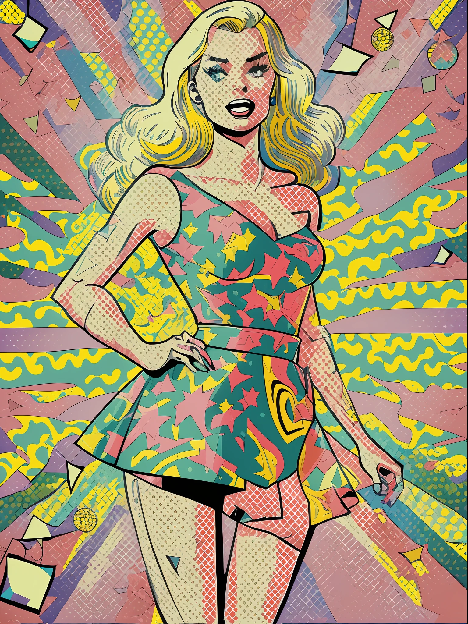 (comic pop art style:1.5) Beautiful children's book illustration of (Margot Robbie as Barbie doll), graphic design. (CG unity 8k wallpaper, masterpiece, best quality), (extremely delicate and beautiful). pop art retro vector illustration. Comic book style imitation.