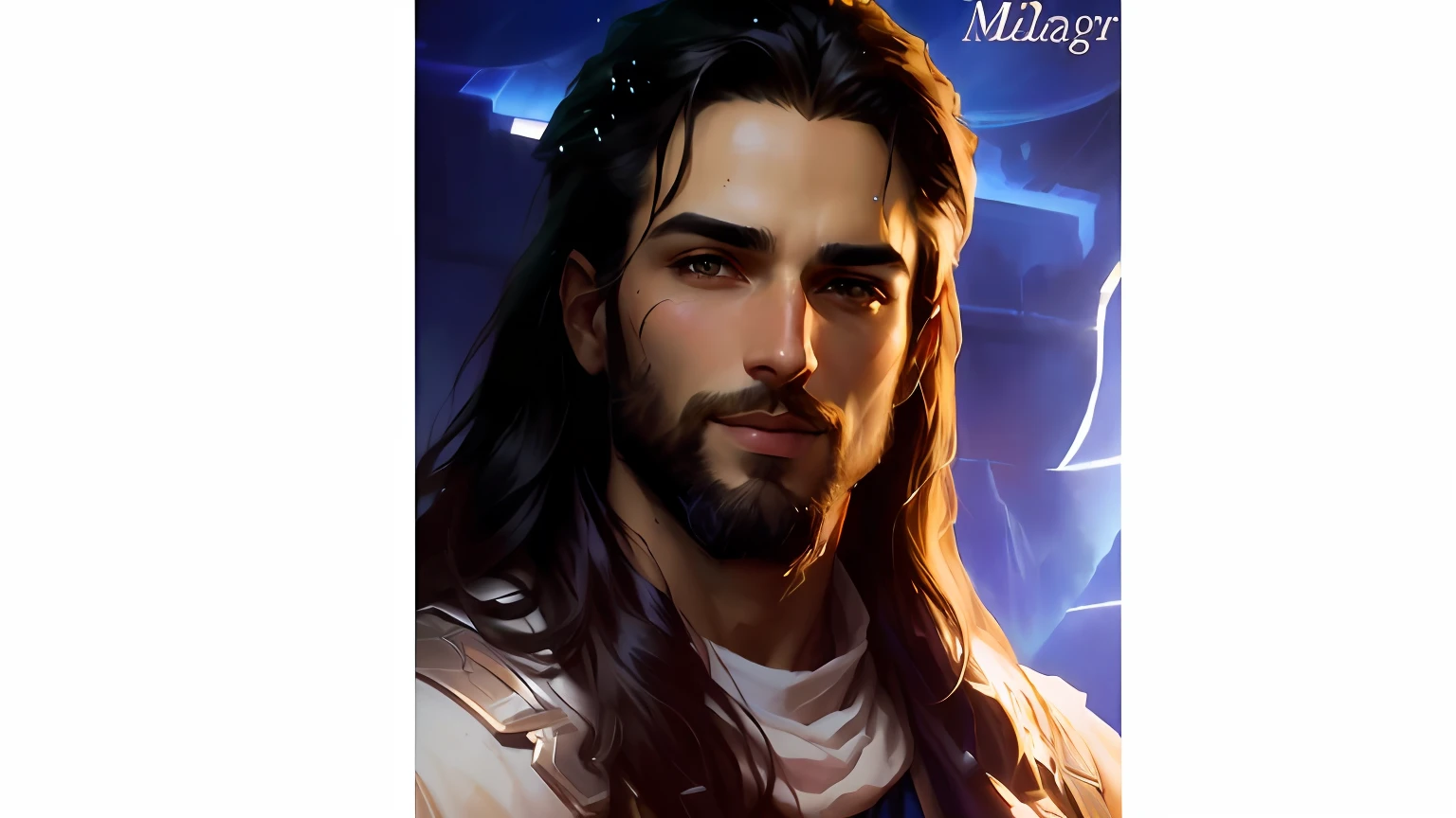 um close up de um homem com cabelos longos e barba, Gaston Bussiere e Artgerm, handsome prince of persia, Jesus Cristo em Mass Effect, retrato masculino da fantasia, Artgerm e Craig Mullins, picture of a male cleric, Craig Mullins e Artgerm, Artgerm Craig Mullins, fantasy art smug smile man,  imagem realista cinematic