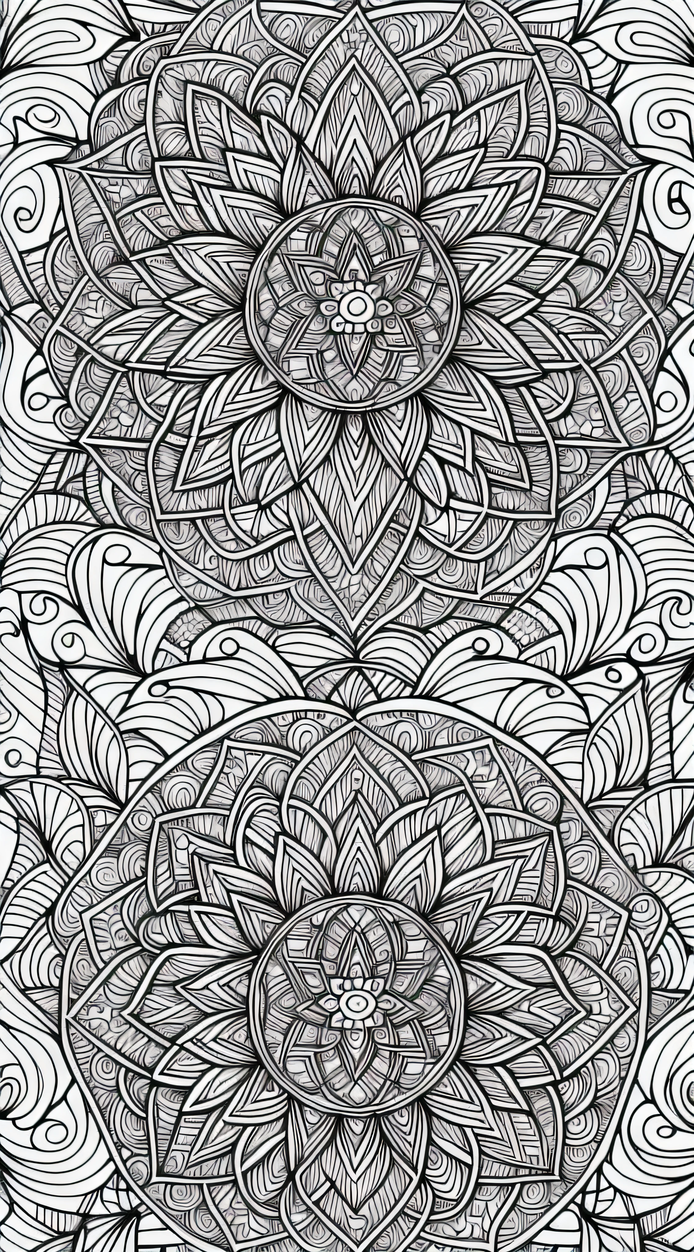 Coloring book for adults, Connected lines, symmetry, dog, dog, dog head, cutty dog, facing forward, black and white, thick line work, great patterns, negative space, thick pattern, no black background, Beautiful forest pattern background, drawing, no part colored, Mandala effect, Mandala, stylized ink thin line art, vector, Adobe Illustrator, ...eps, African pattern, --style "Inspired by Johanna Basford", --artistic_level "High", --book "Secret Books", create_ai_coloring_book, --ar 16:9 --upbeta --s 750