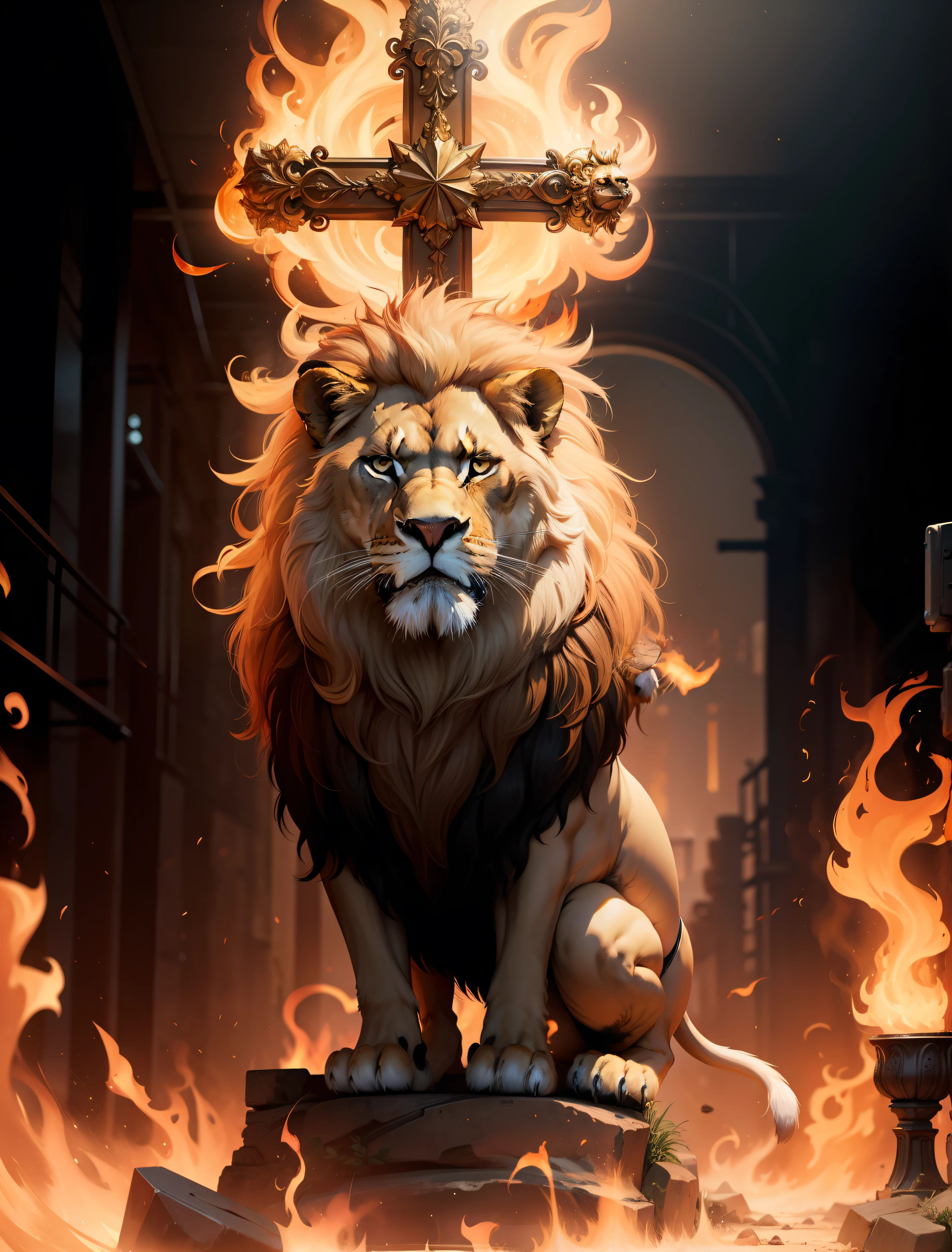 Put flames in the lion's place