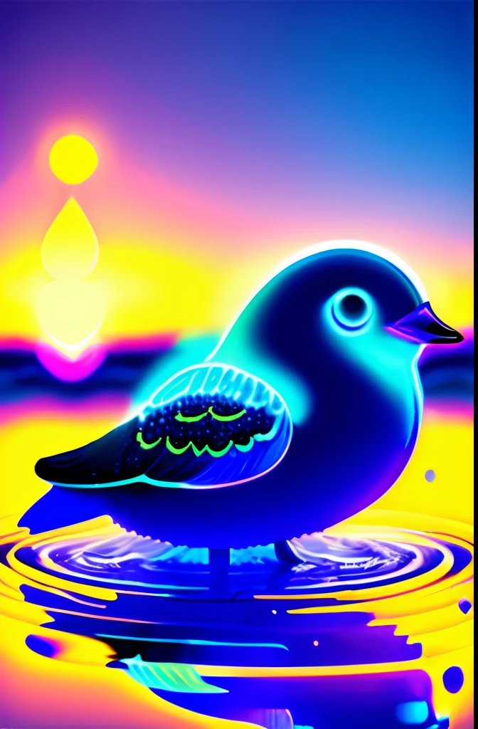 Bioluminescent bird in water, vagalumes, 4k