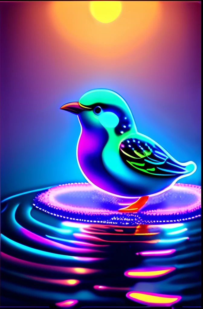 Bioluminescent bird in water, vagalumes, 4k, vibrant colors