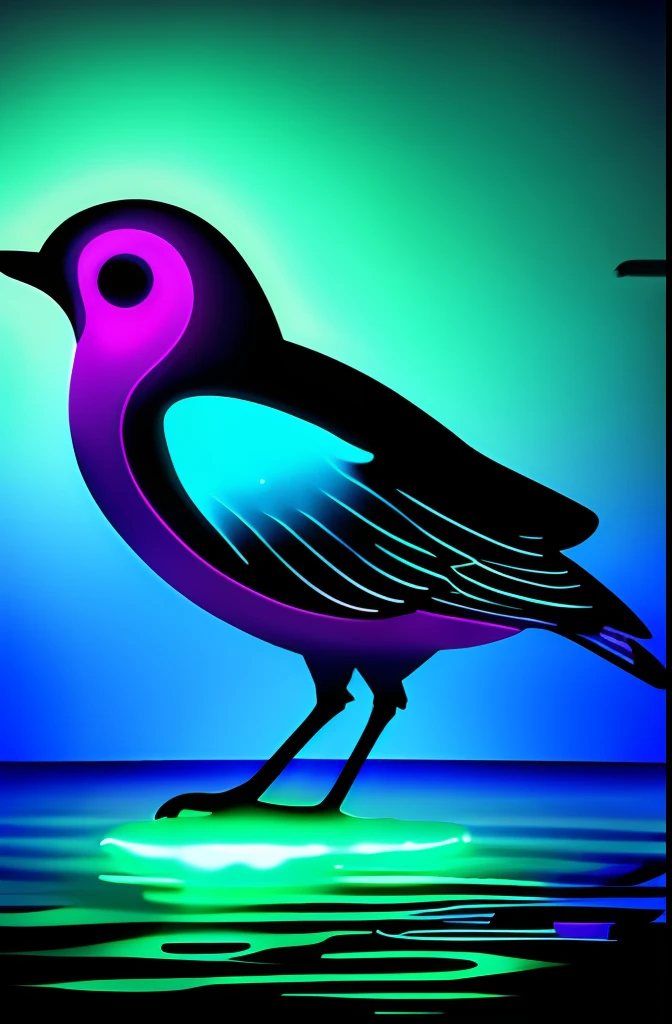 Bioluminescent bird in water, vagalumes, 4k, vintage colors