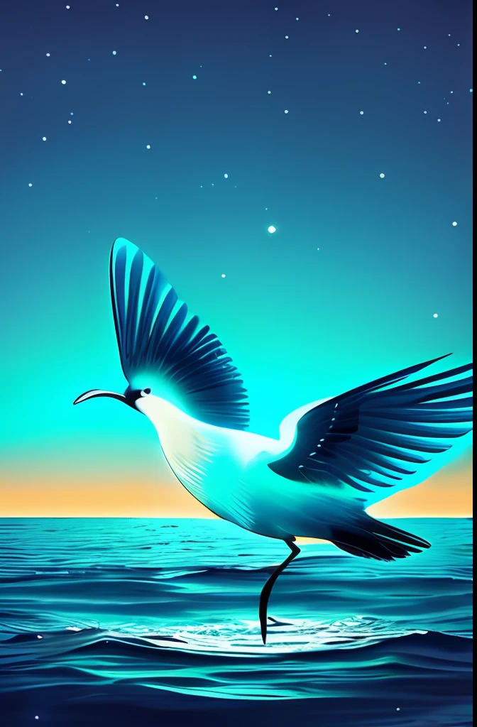 Bioluminescent bird in water, vagalumes, 4k, vintage colors