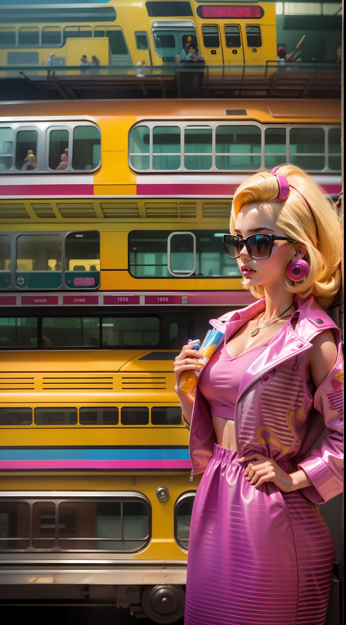 masterpiece featuring the iconic 1998 Commuter Set Barbie, highlighting vivid and complex colors