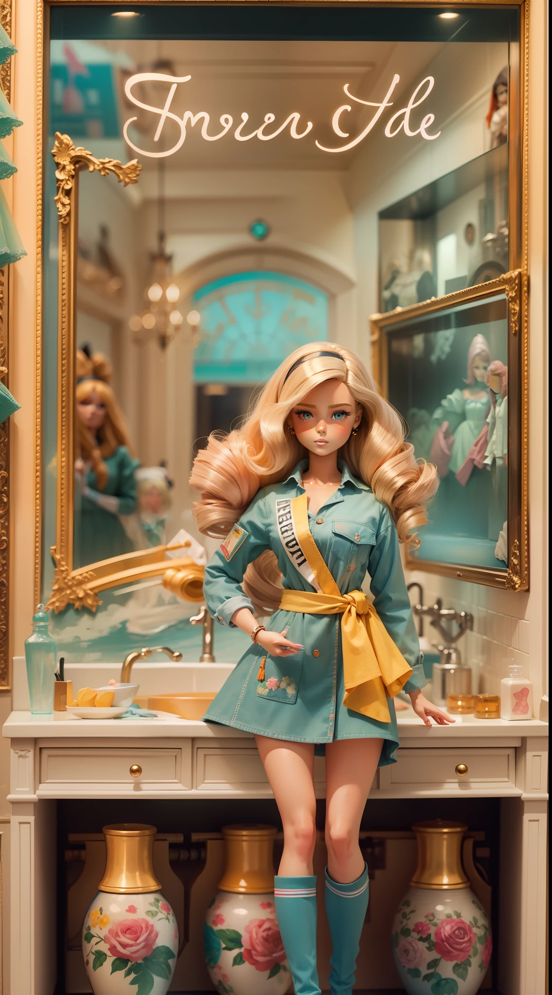 masterpiece featuring the iconic American Girl Barbie, highlighting vivid and complex colors