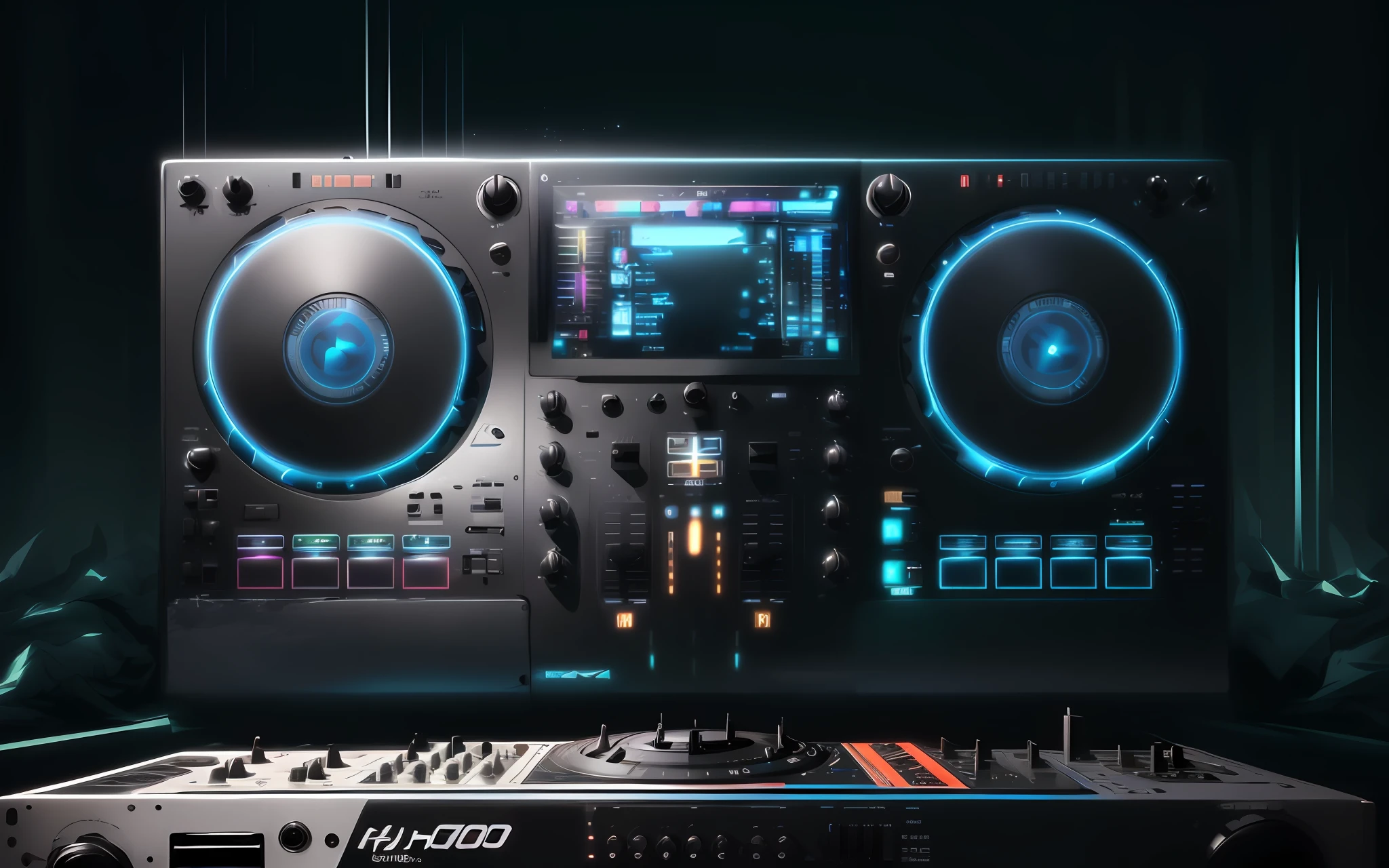 Um close up de um controlador de DJ com um controlador no topo, DJ, Mixer DJ, turntables, HD", Deck do controlador, Conjunto de DJ, Roland, jogos, vibrant feel, -h 960, RTX, - h 6 4 0, -h 640, Oi-Tecnologia, Oi - Tecnologia, Dynamic, Ps, 4k"